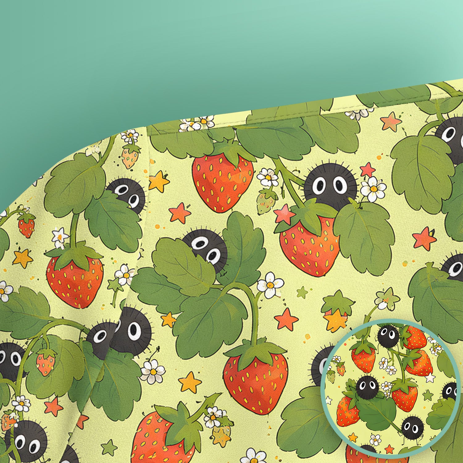 Cute Strawberry Soot Sprite Pattern Scrub Top, Comfortable Scrubs for Nurses