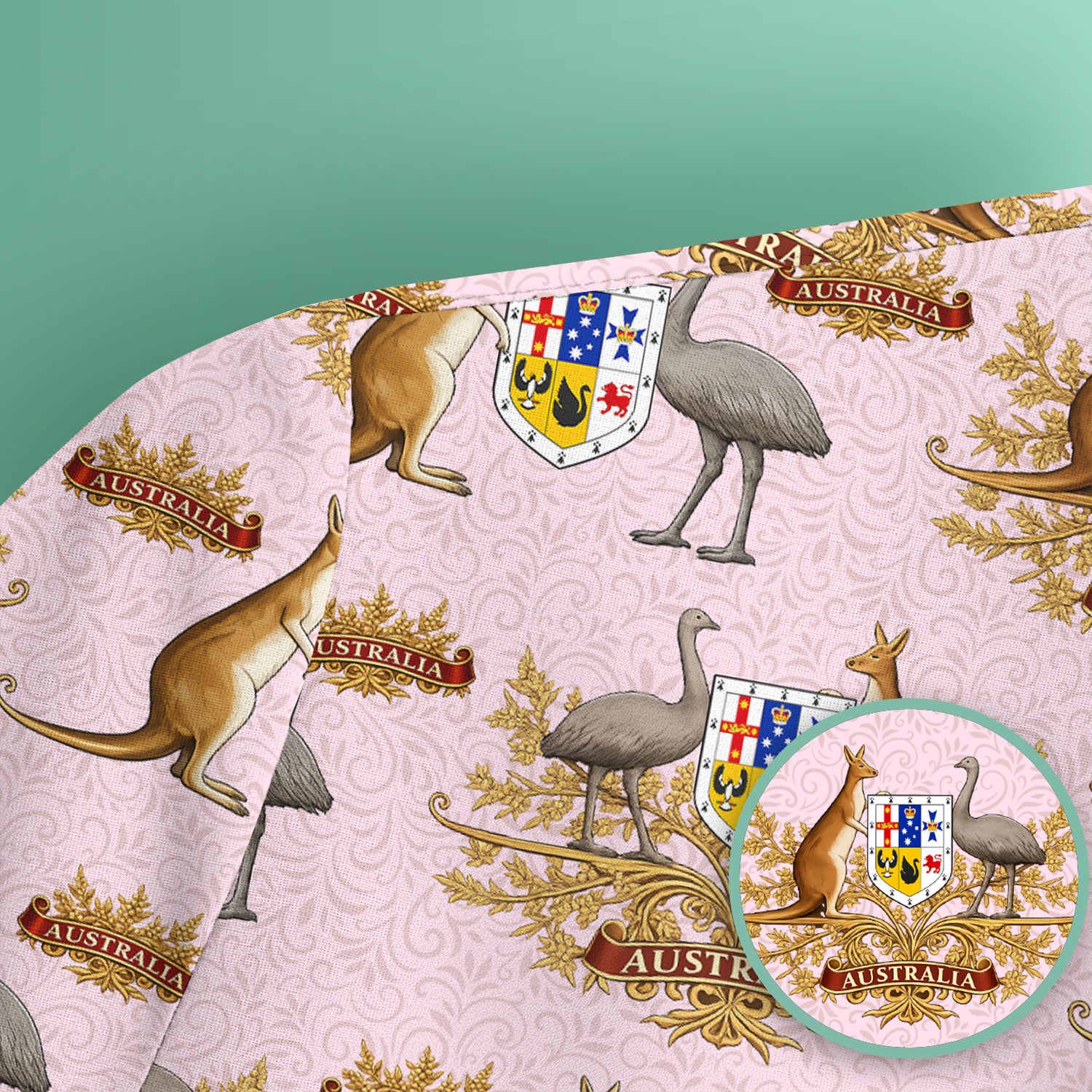 Australian Kangaroo Emu Crest Pattern Scrub Top, Comfortable Scrubs for Nurses