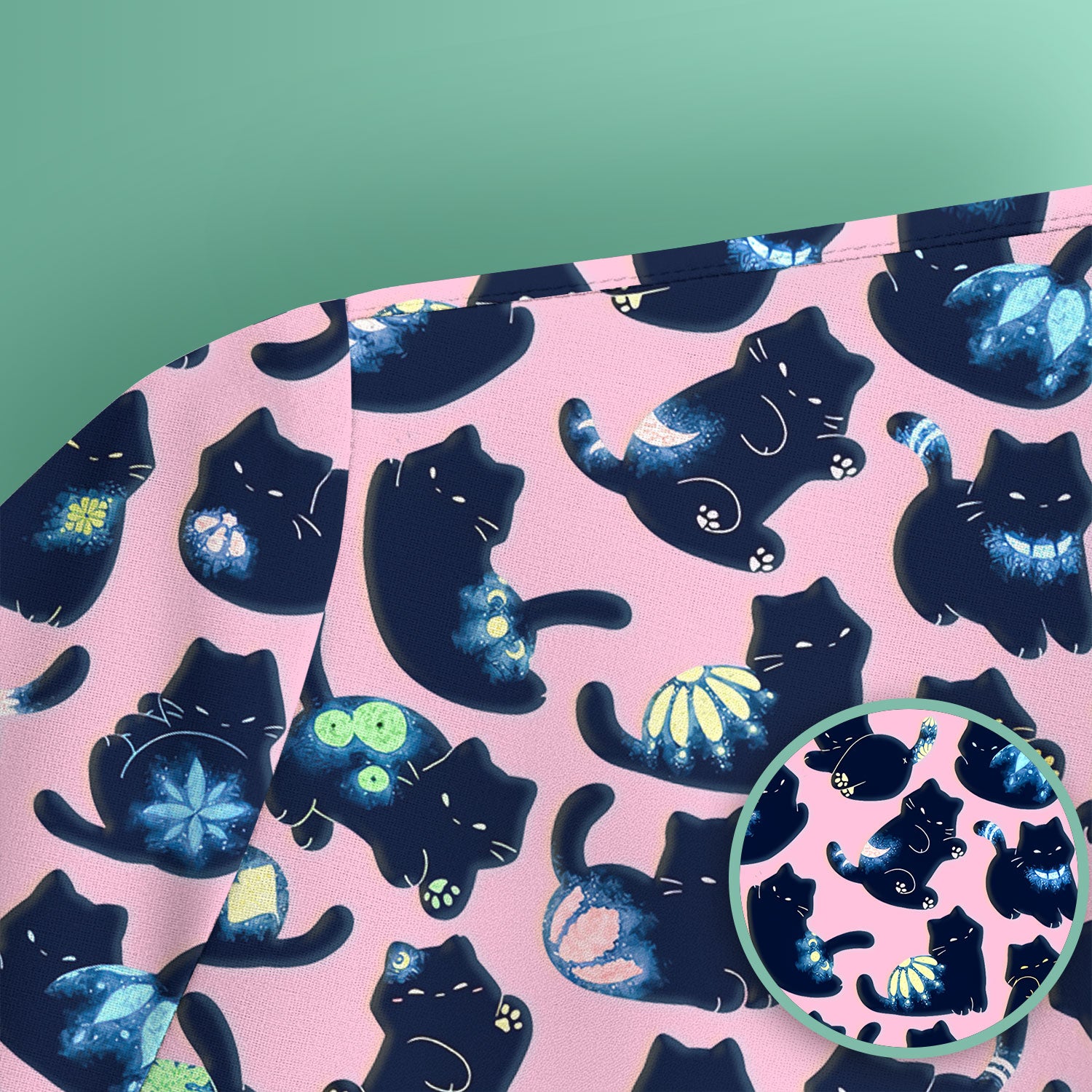 Midnight Cat Scrub Top, Black Cat Pattern Nurse Shirt, Breathable Fabrics Nursing Uniform