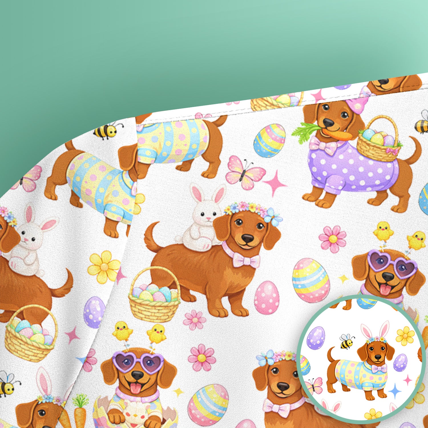 Cute Easter Dachshund Dog Pattern Scrub Top, Breathable Healthcare Uniform Top
