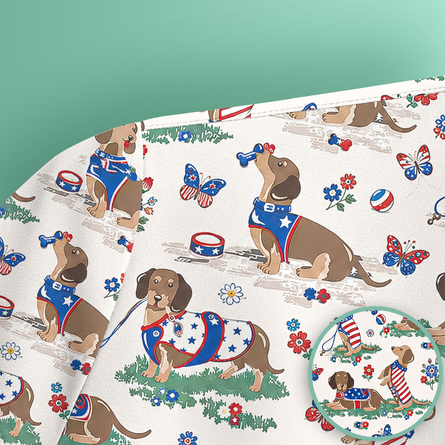 Patriotic Dachshund Garden Party Pattern Scrub Top, Comfortable Scrubs for Nurses