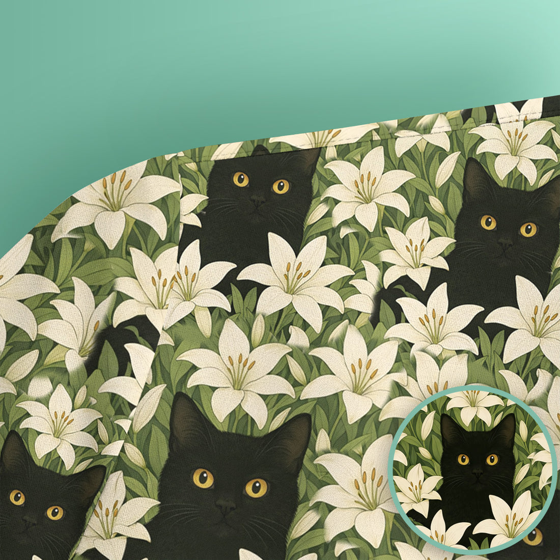Black Cat Hidden In Lily Garden Pattern Scrub Top, Comfortable Scrubs for Nurses