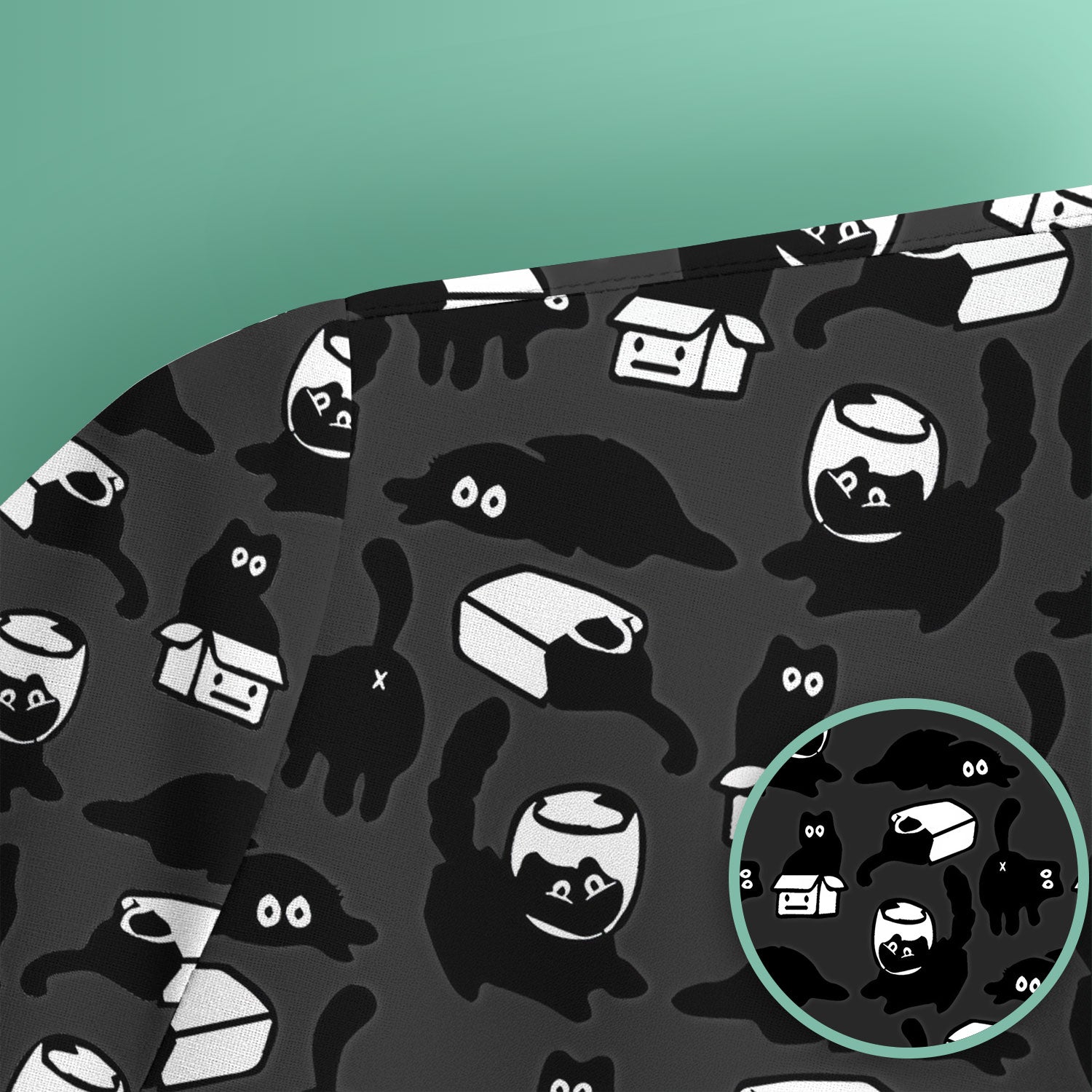 Dark Playful Cat Cartoon Pattern Scrub Top, Comfortable Scrubs for Nurses