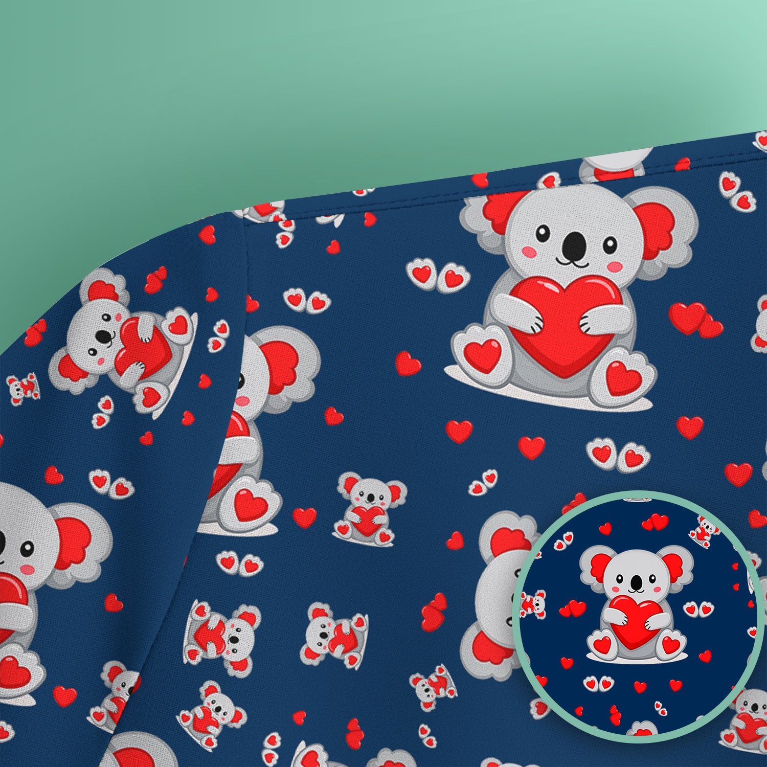 Valentine Cute Koala Heart Pattern Nurse Shirt, Comfortable Scrubs for Nurses