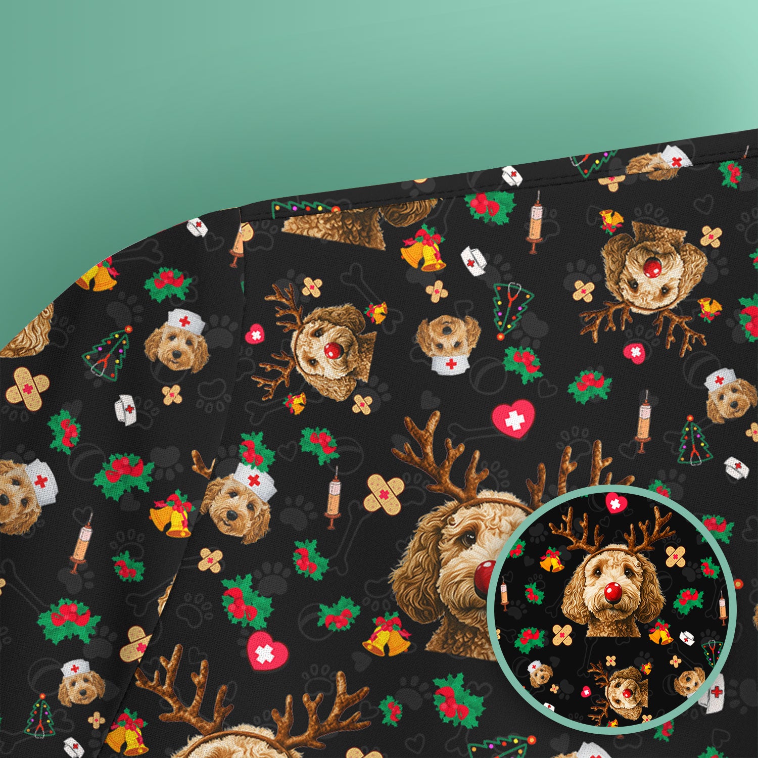 Christmas Labradoodle Scrub Top - Funny Reindeer Dog Nurse Shirt - Cute Holiday Medical Uniform for Women Healthcare Gift