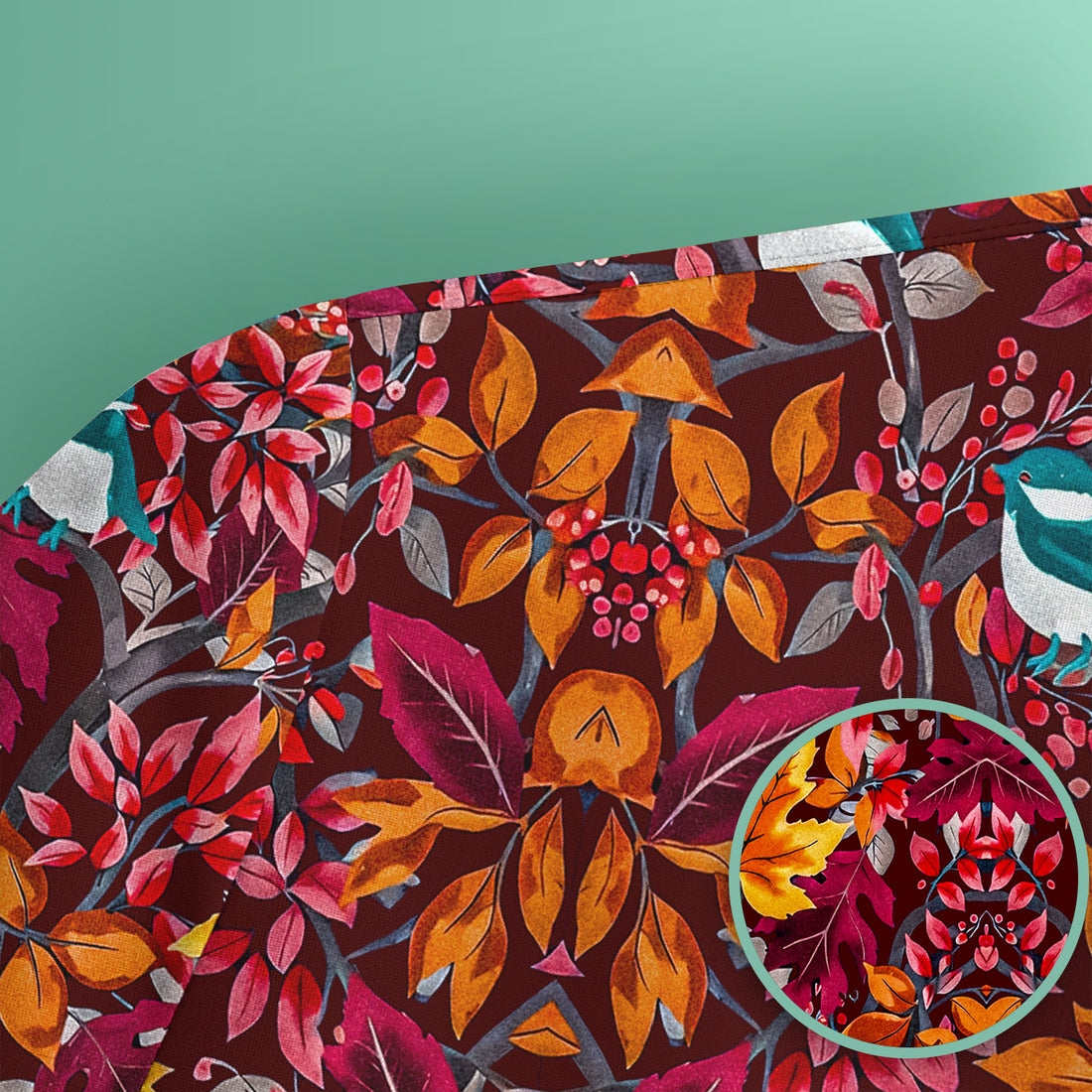 Autumn Leaves Blue Bird Pattern Print Scrub Top, Breathable Fabrics Nursing Uniform