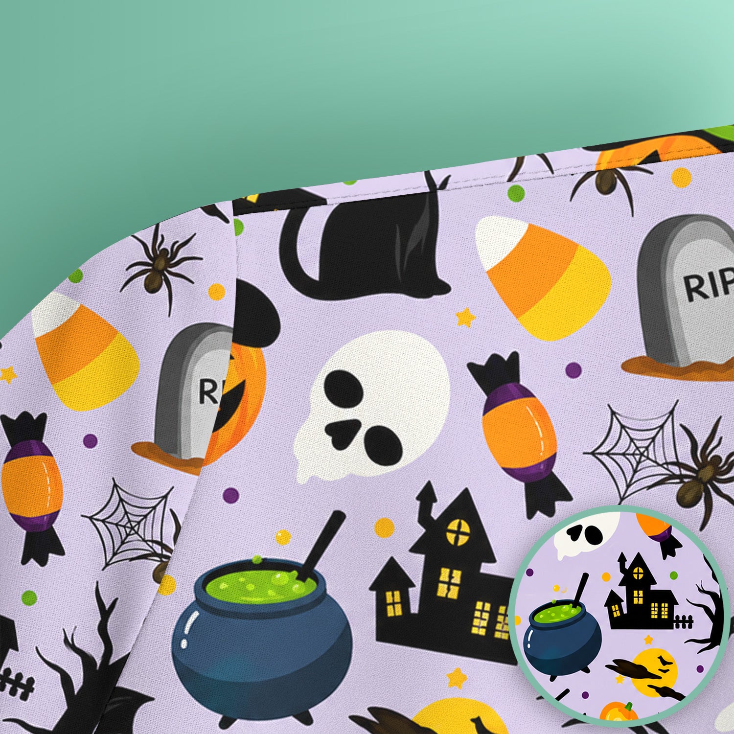 Ghost Pumpkin Witch Pattern Scrub Top, Comfortable Scrubs for Nurses