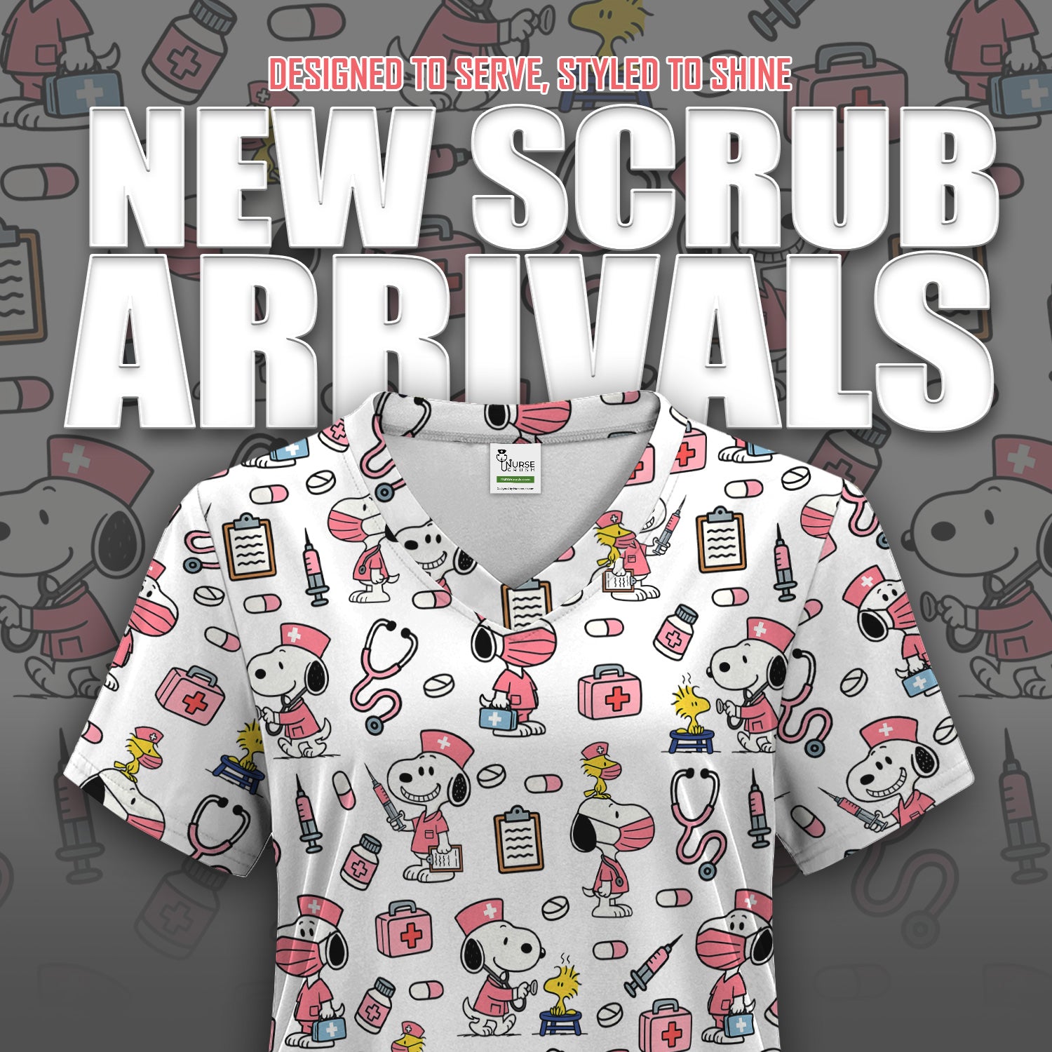 Custom Scrub Top for Nurses - Funny Snoopy Medical Scrub Shirt Multi Color - Cute Nursing Scrub Shirt with Handy Pockets