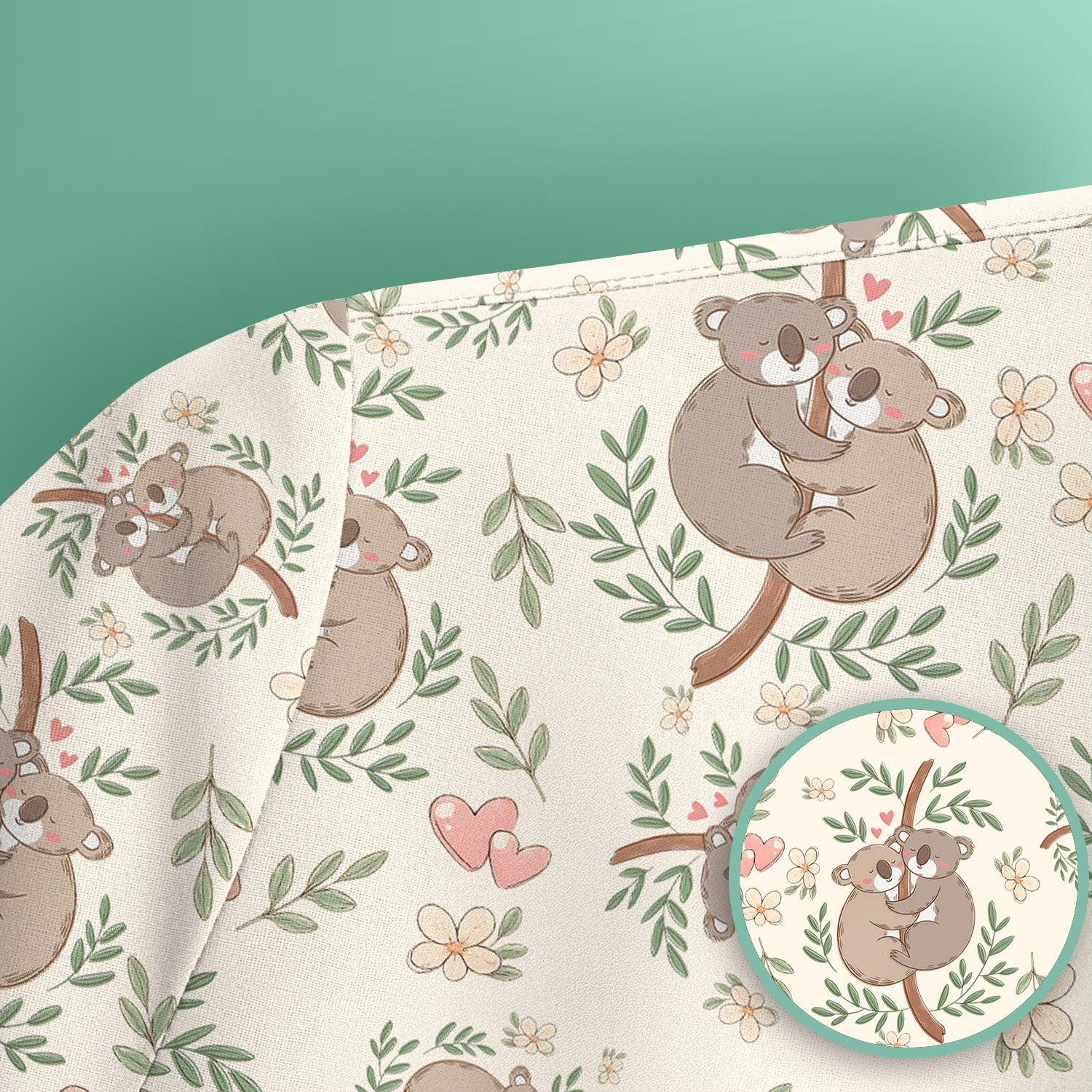 Cute Koala Love Pattern Medical Scrub Top, Breathable Fabrics Nursing Uniform