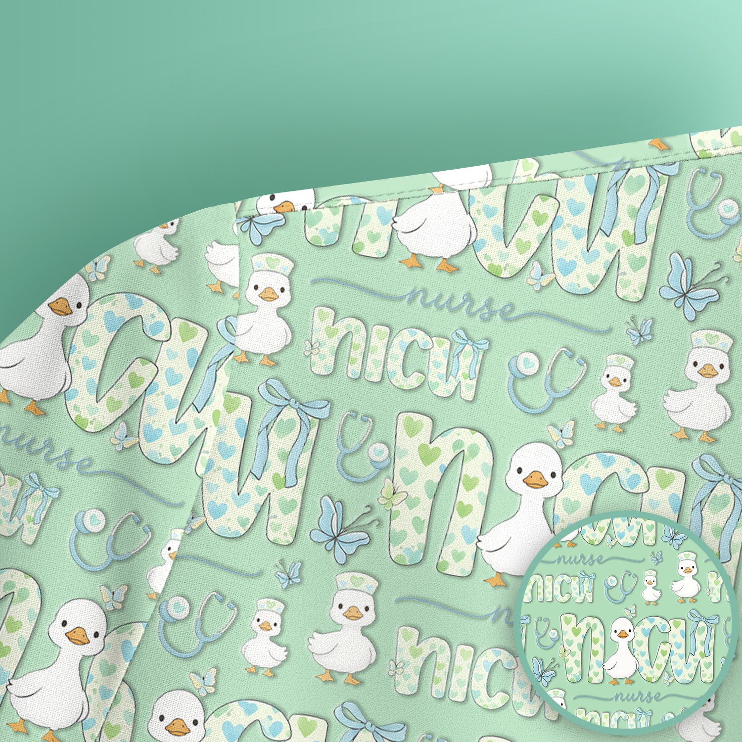 NICU Nurse Duck Pattern Scrub Top, Comfortable Scrubs for Nurses