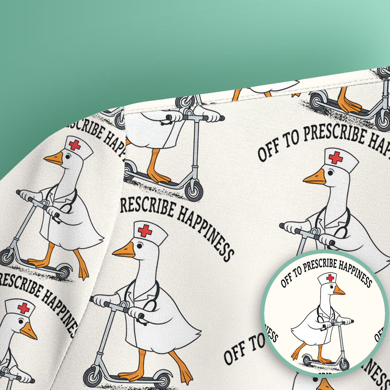 Nurse Goose Scooter Print Scrub Top, Breathable Fabrics Nursing Uniform