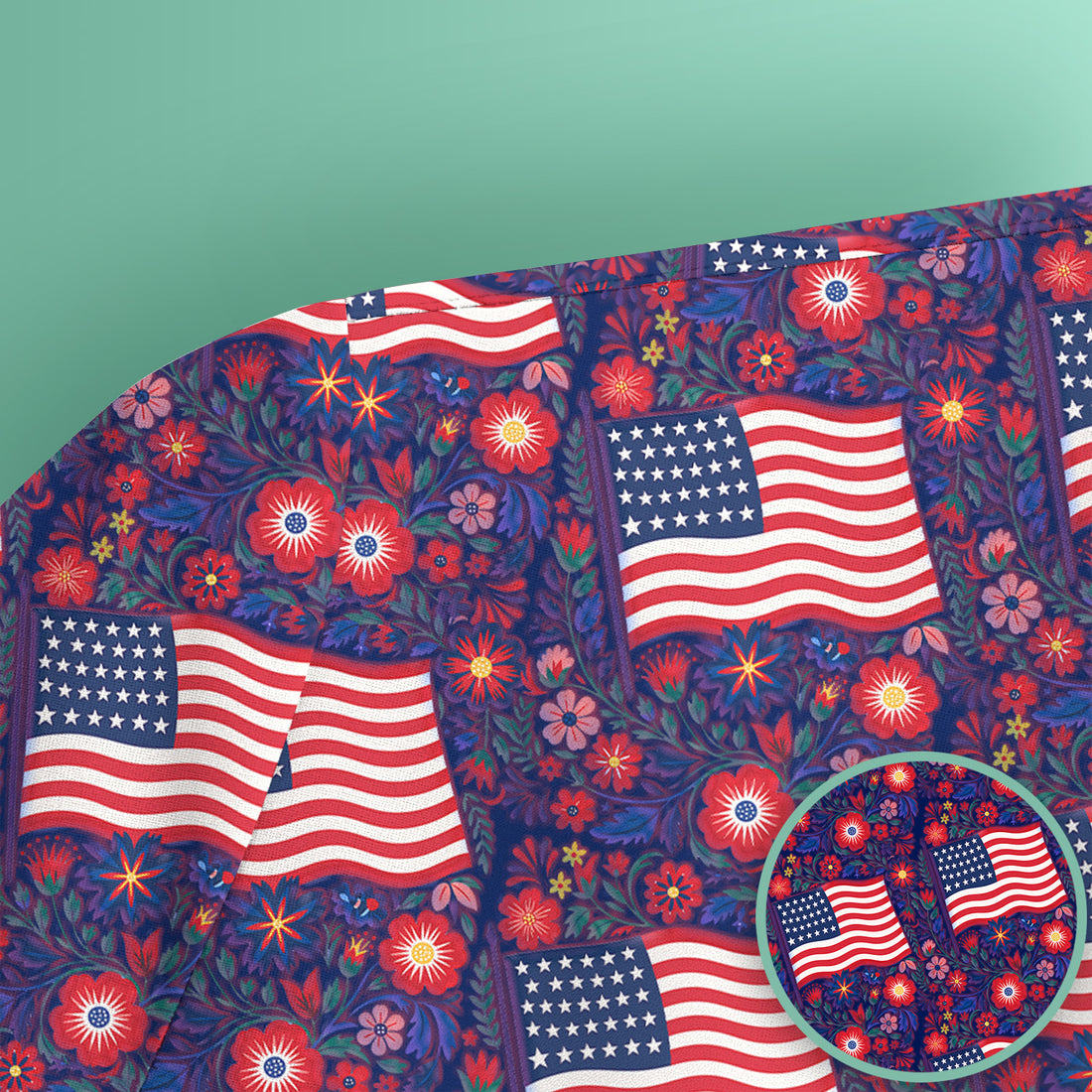 Patriotic USA Flag With Floral Fireworks Pattern Scrub Top, Breathable Fabrics Nursing Uniform