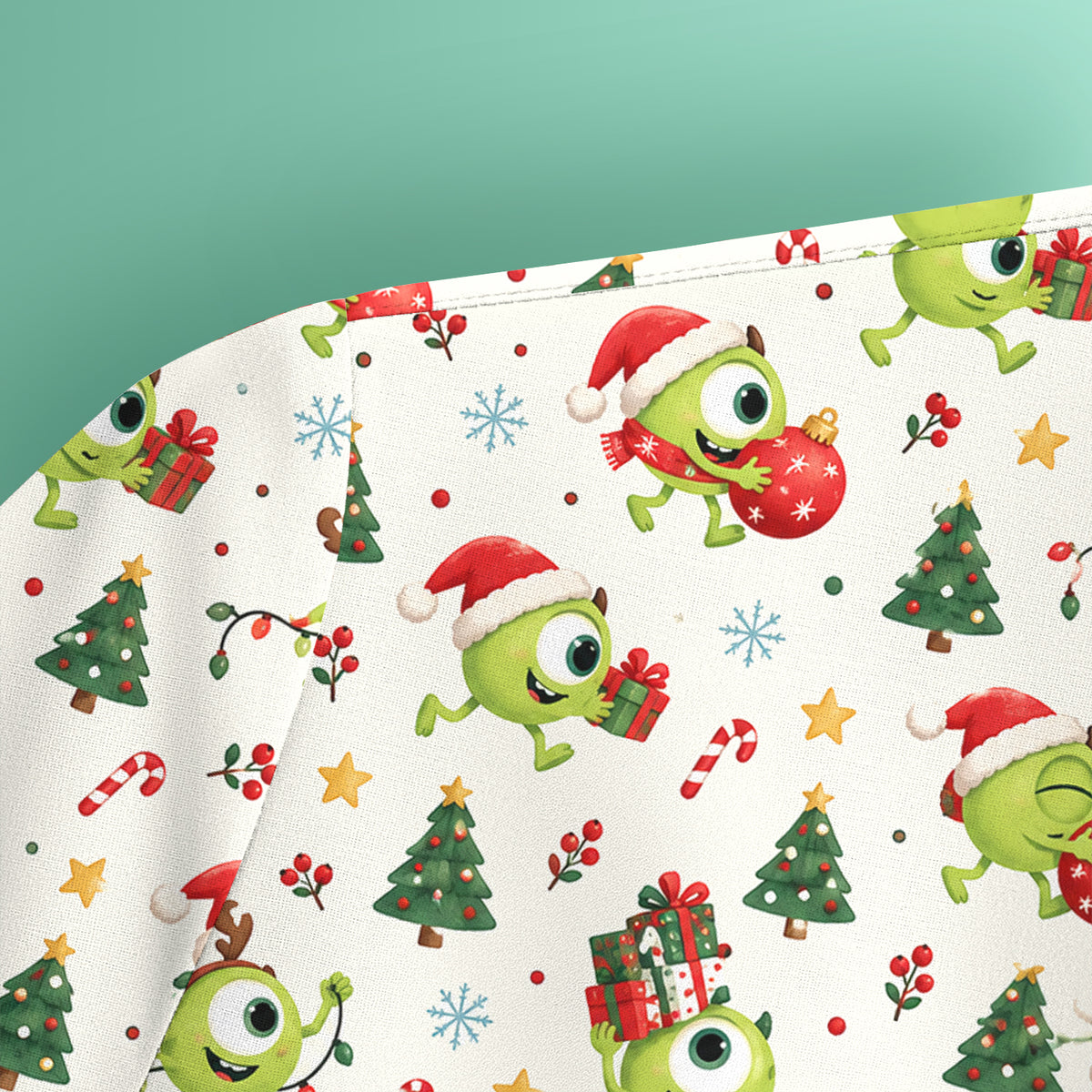 Christmas One Eyed Green Monsters Scrub Top, Comfortable Scrubs for Nurses