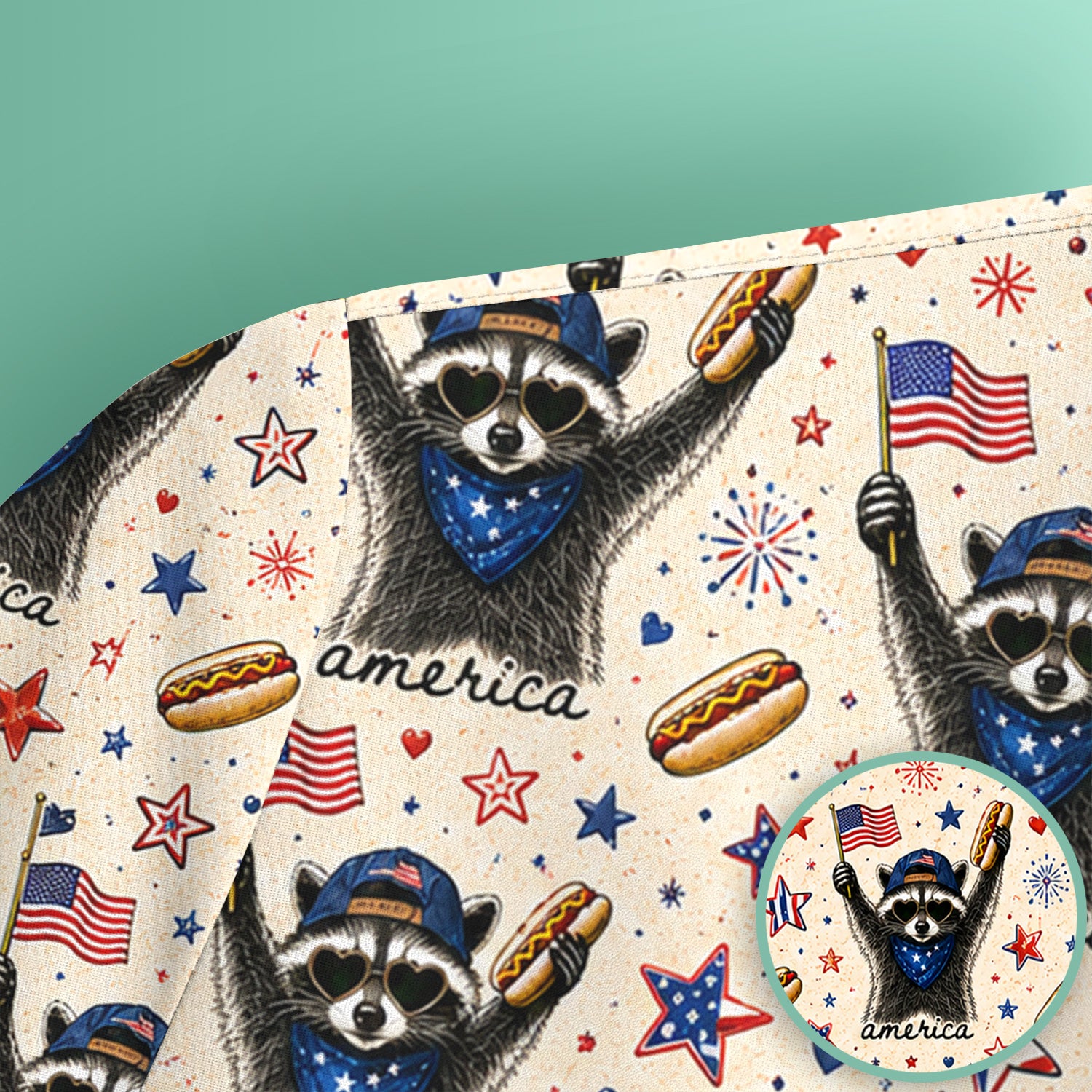 Patriotic Raccoon America Hotdog Pattern Scrub Top, Comfortable Scrubs for Nurses