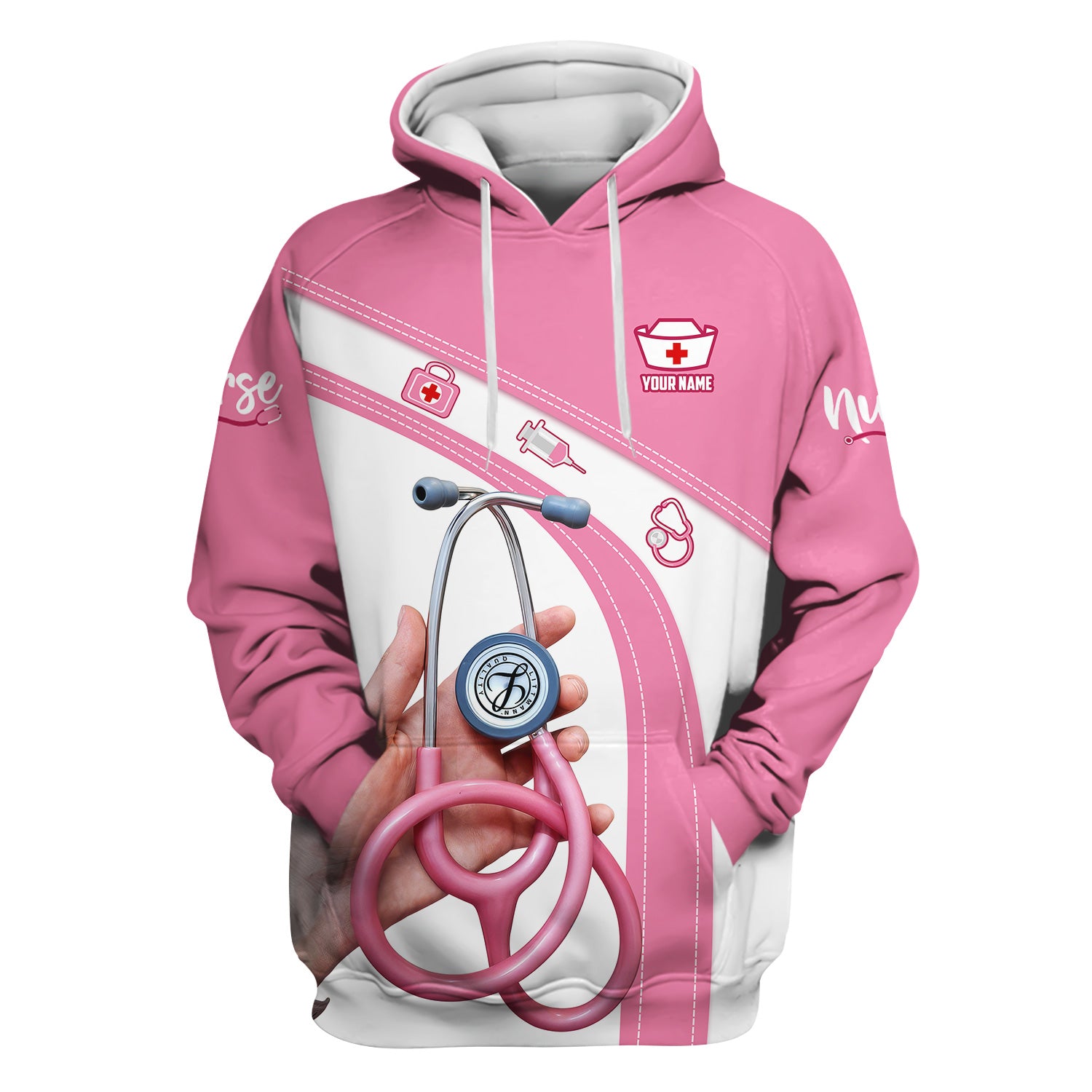 Custom Name Pink Nurse Shirt - Cute Stethoscope Gift for Female RN LPN CNA - Appreciation Week Medical Tee