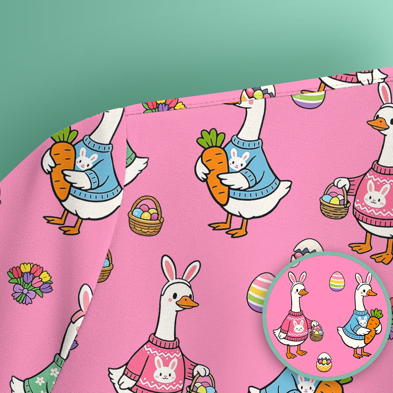 Cute Easter Goose Pattern Scrub Top, Breathable Fabrics Nursing Uniform