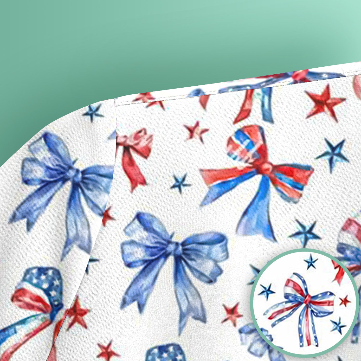 Festive Patriotic Ribbon Bow Star Pattern Scrub Top, Comfortable Scrubs for Nurses