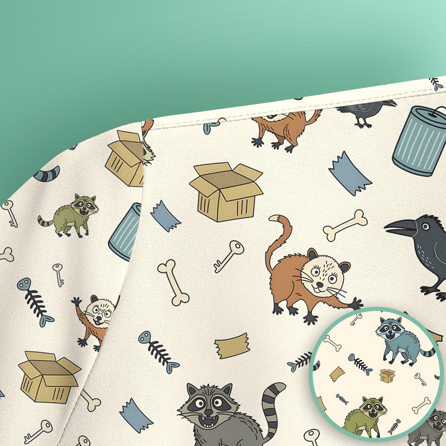 Funny Trash Raccoon Pattern Scrub Top, Comfortable Scrubs for Nurses