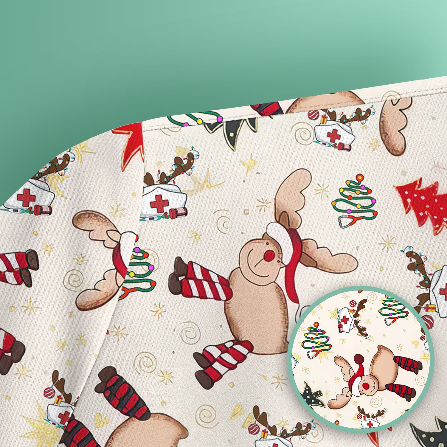 Cute Reindeer Christmas Nurse Scrub Top - Festive Holiday Medical Shirt - Comfortable Scrubs for Women RN CNA LPN