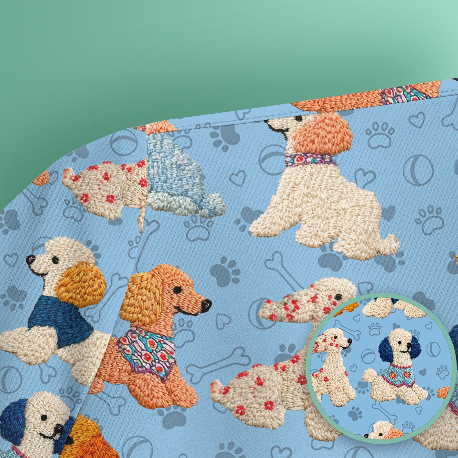 Cute Colorful Poodle Pattern Scrub Top, Comfortable Scrubs for Nurses