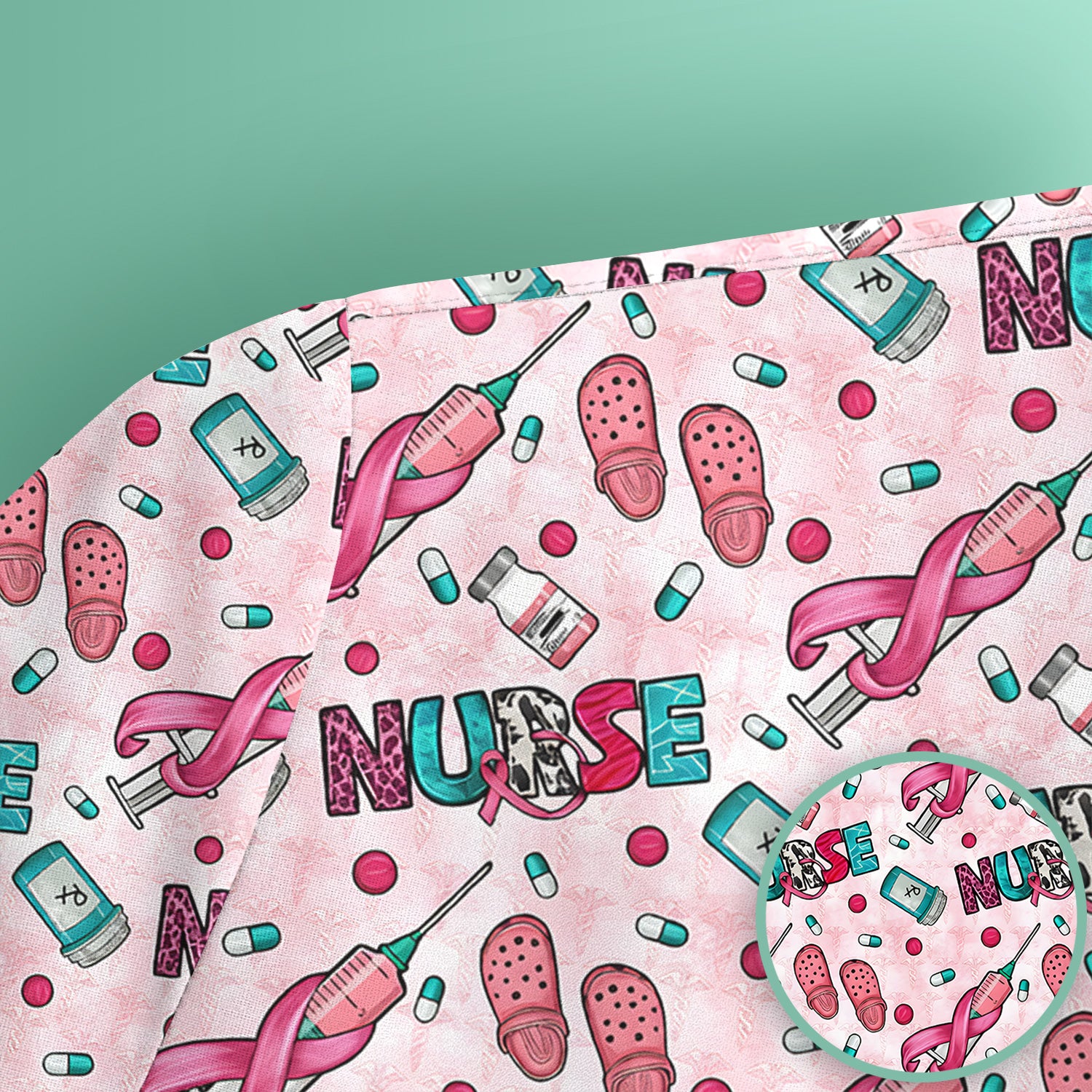 Pink Ribbon with Recovery Print Scrub Top, Comfortable Scrubs for Nurses