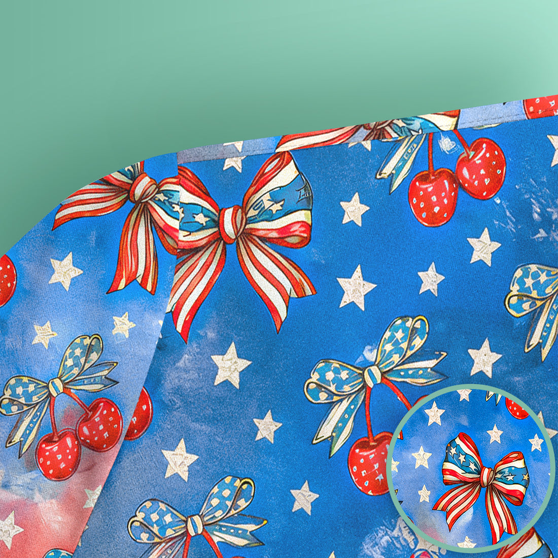 Festive Patriotic Star Bow Cherry Pattern Scrub Top, Comfortable Scrubs for Nurses