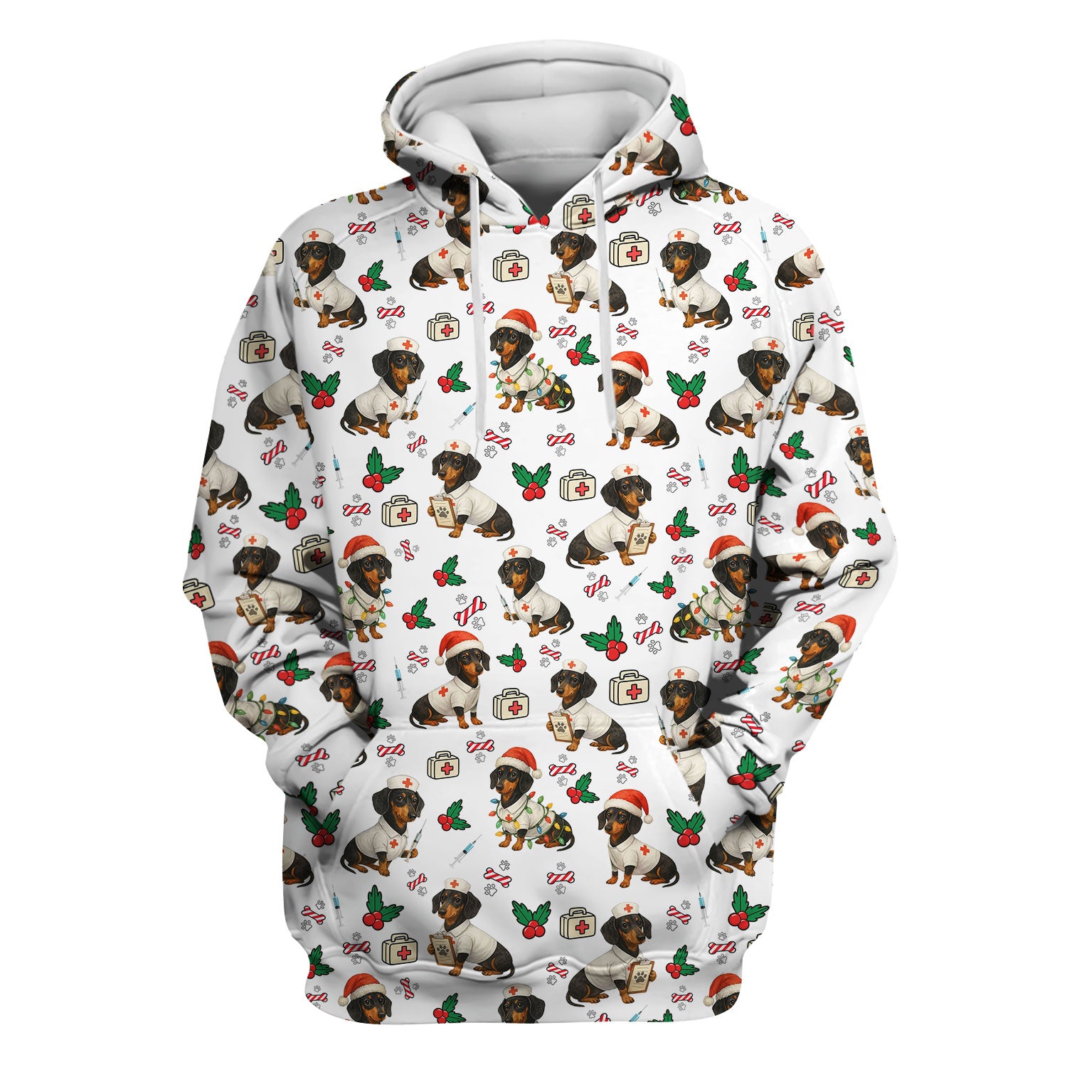 Christmas Dachshund Nurse Scrub Top - Funny Dachshund Dog Scrub Shirt Multi Color - Cute Holiday Nursing Work Shirt for Women