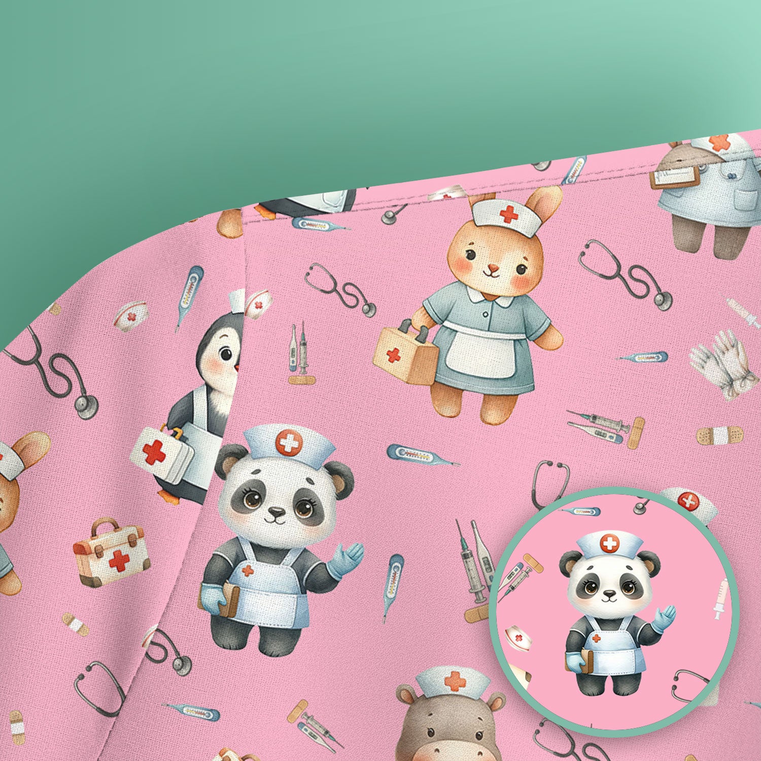 Cute Animal Scrub Top for Women - Panda Bunny Penguin Print Med Uniform - Comfortable Pastel Scrubs for Nurses