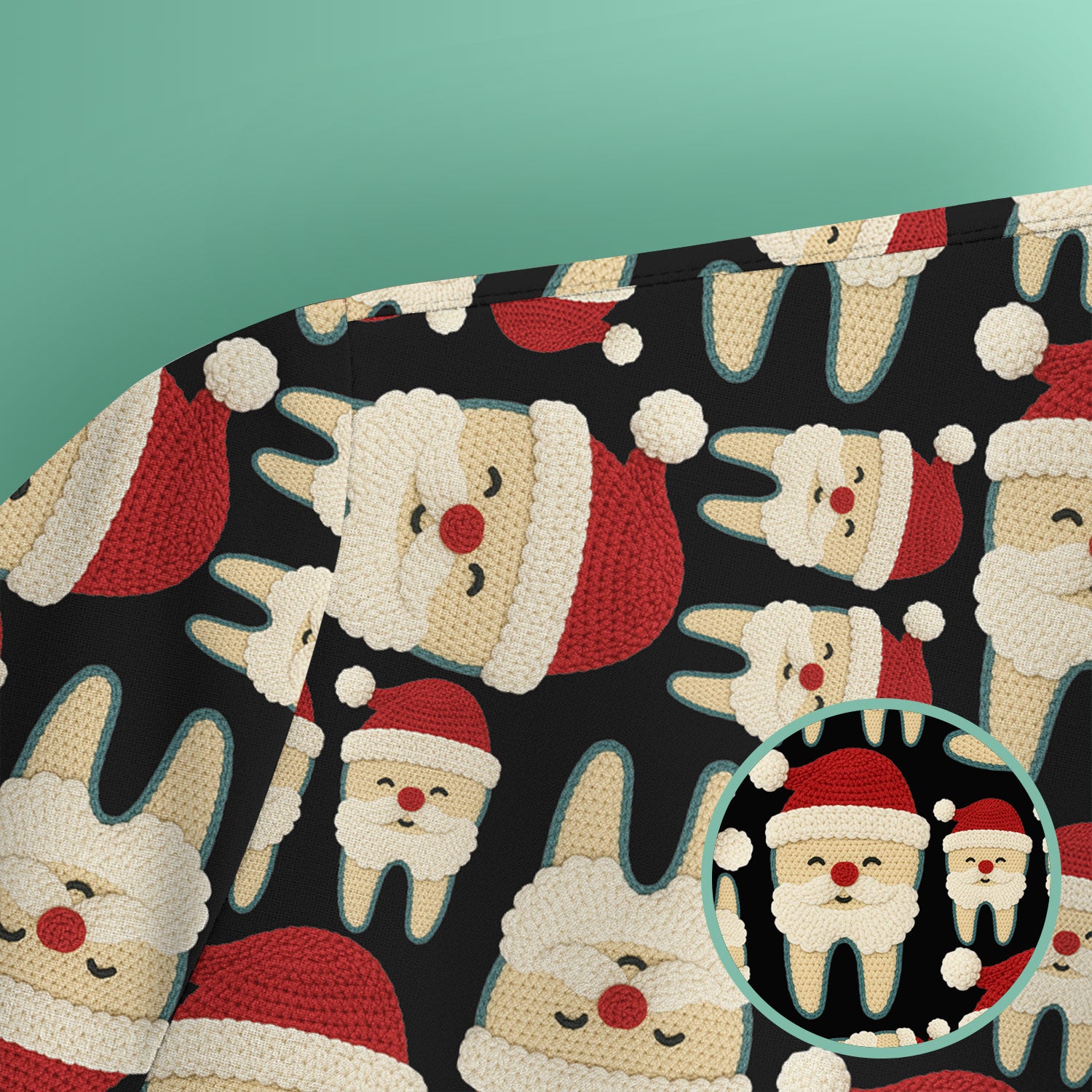 Christmas Tooth Scrub Top - Cute Santa Tooth Pattern for Dentists & Hygienists - Crochet Style Holiday Medical Uniform for Women