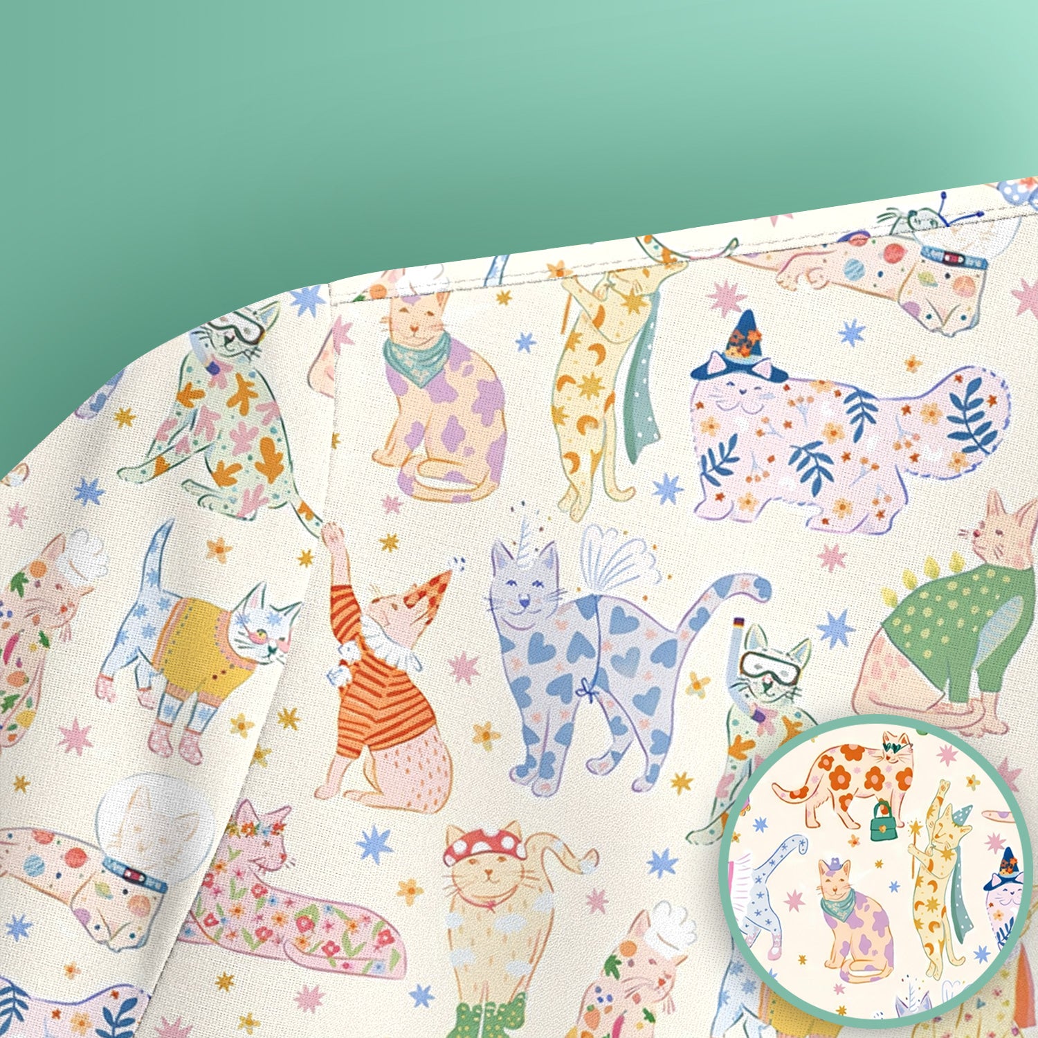 Cute Colorful Cats Pattern Scrub Top, Comfortable Scrubs for Nurses