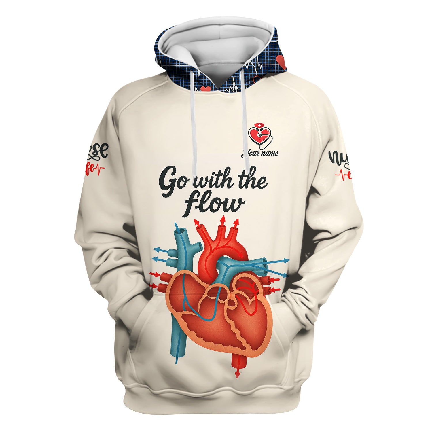 Go With The Flow Nurse Medical Scrub Shirt - Custom Funny Heart Anatomy Design for RN LPN CNA - Gift for Healthcare Workers