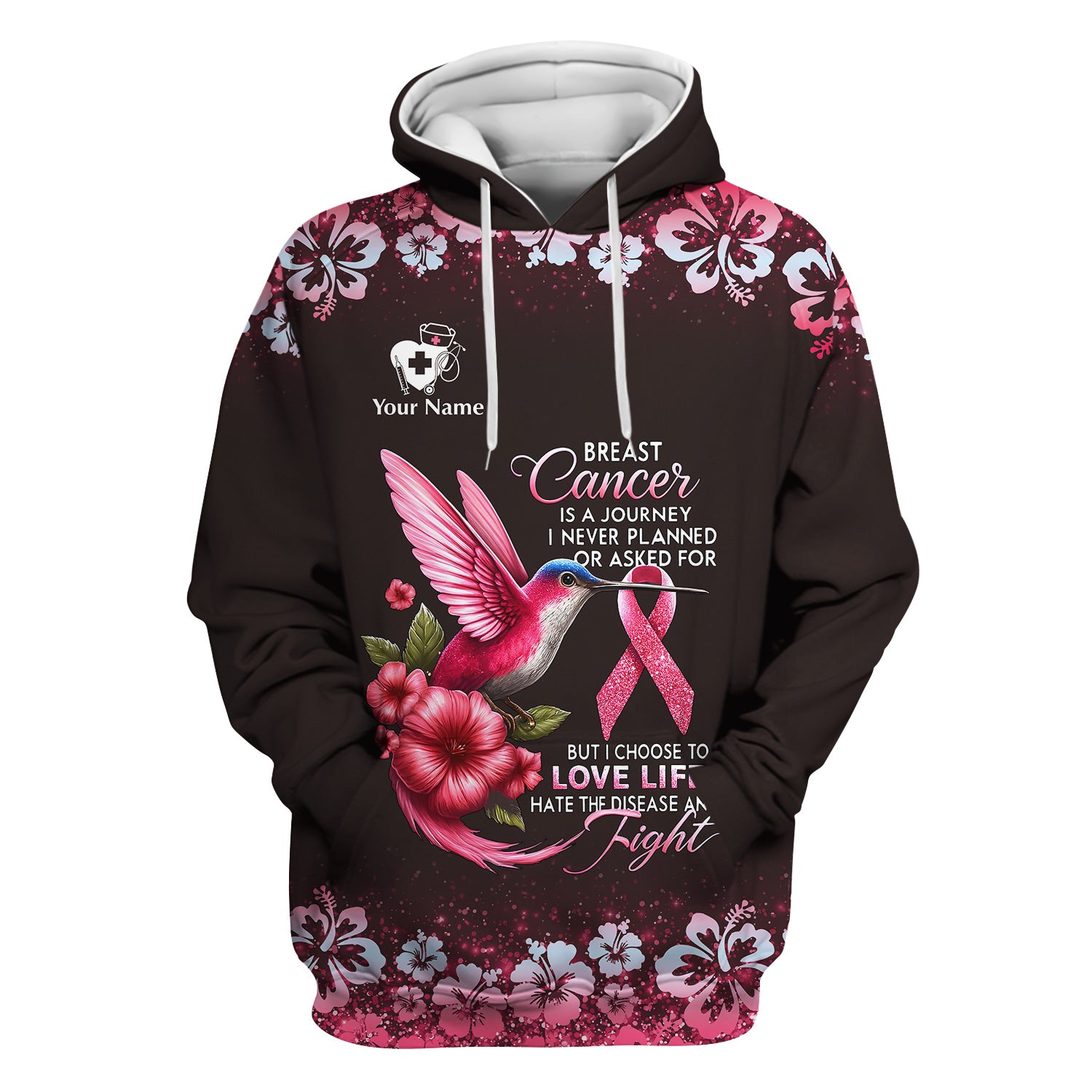 Custom Breast Cancer Awareness Shirt - Hummingbird Pink Ribbon Graphic Tee - Gift for RN LPN CNA