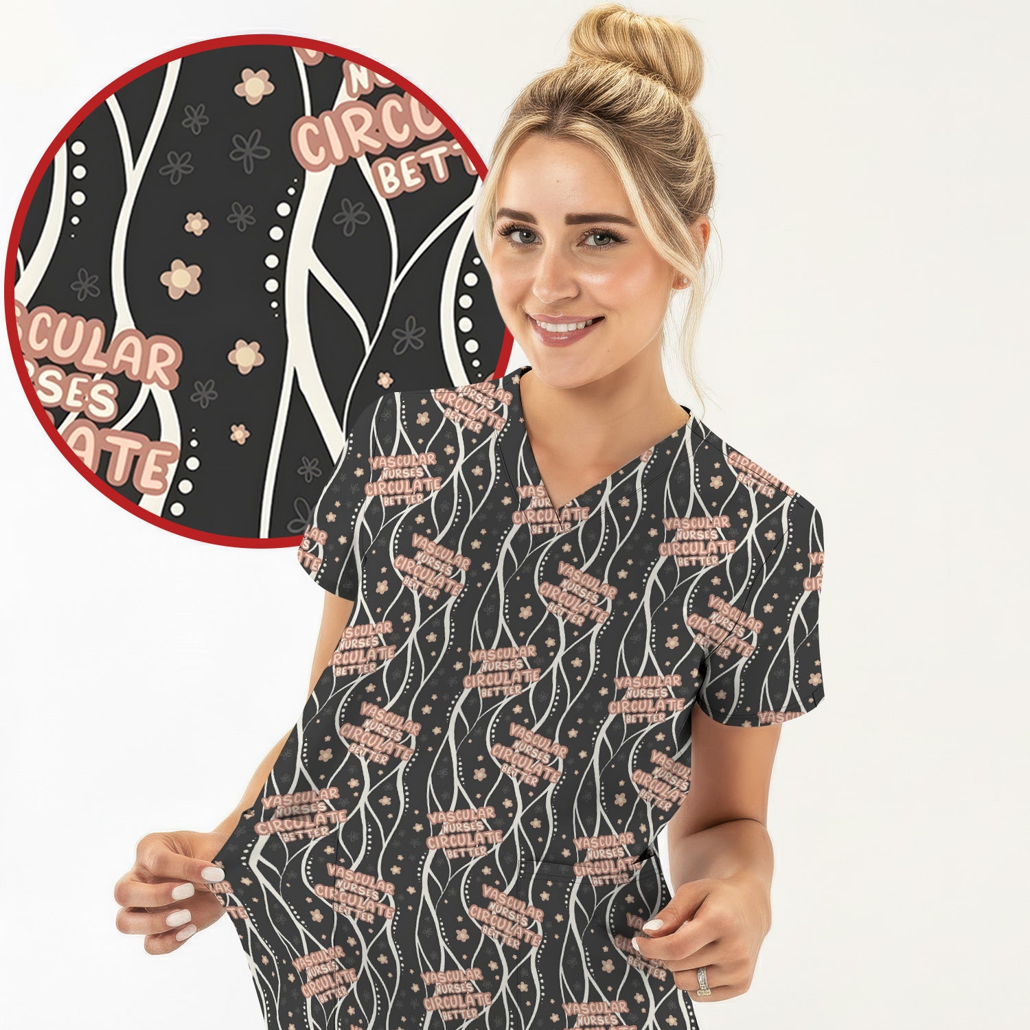 Inspirational Vascular Nurse Circulation Awareness Pattern Scrub Top, Comfortable Scrubs for Nurses