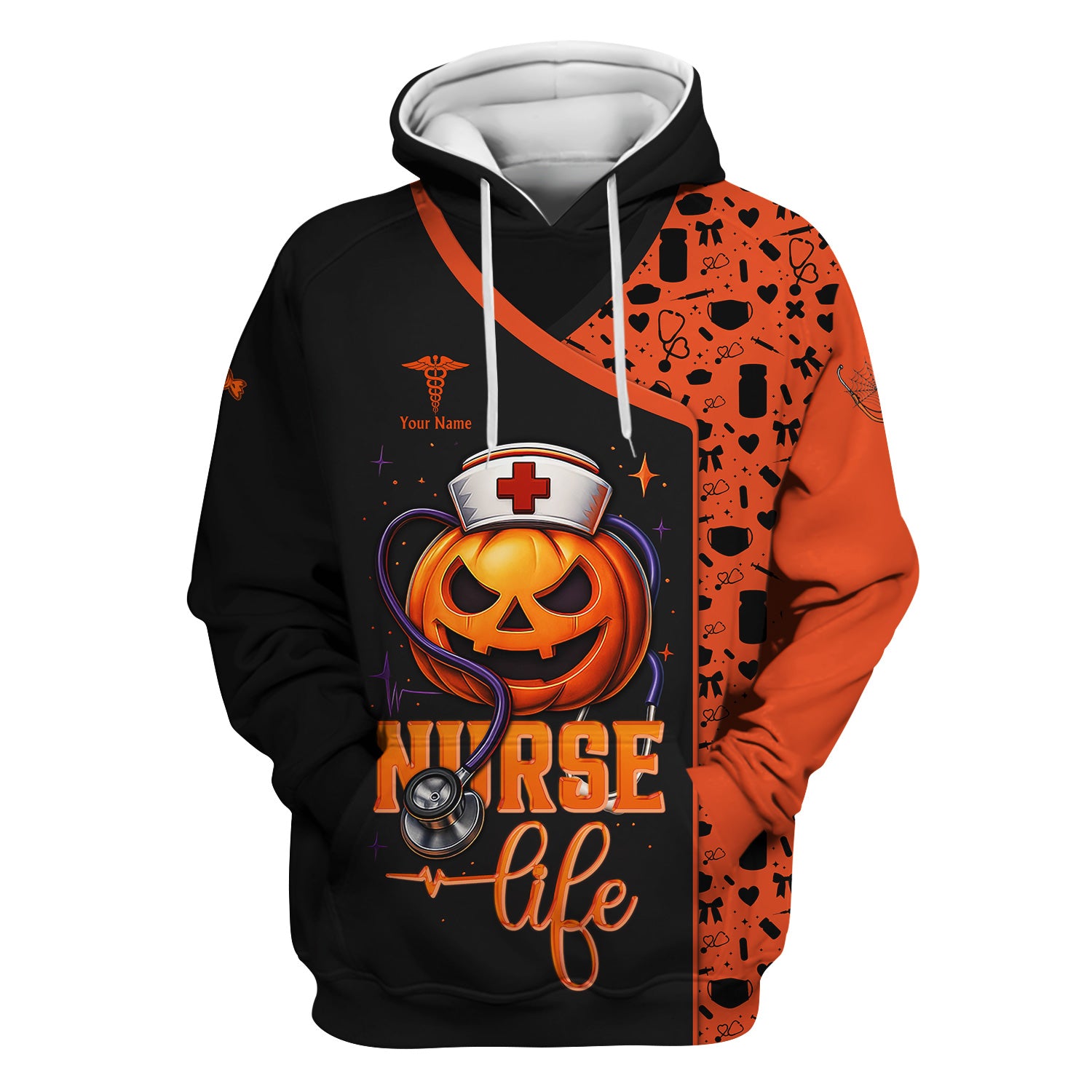 Custom Halloween Nurse Scrub Top with Pain Scale - Personalized Medical Uniform for RN CNA LPN - Gift for Medical Professionals