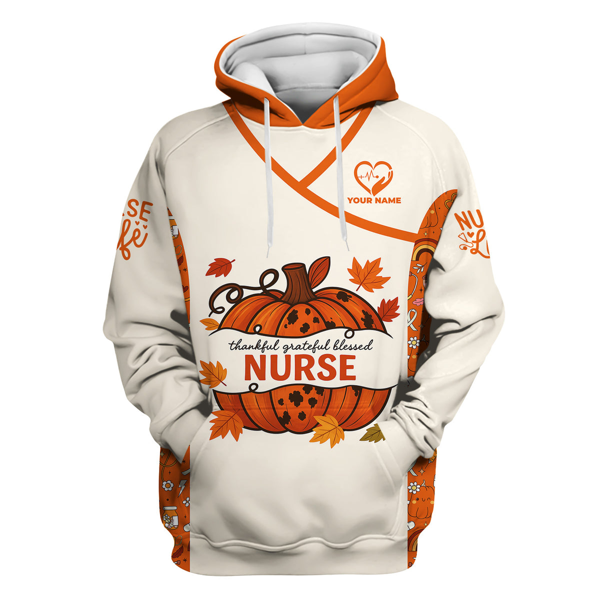Thankful Grateful Blessed Nurse Scrub Top - Fall Pumpkin Thanksgiving Shirt - Personalized Autumn Gift for Women RN CNA LPN