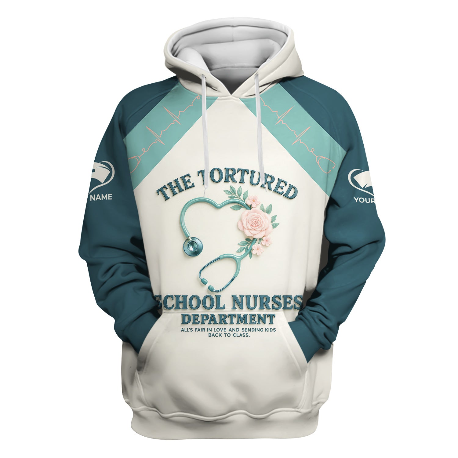 Personalized School Nurse T-Shirt - Funny Design with Heart Stethoscope and Roses - Appreciation Gift for RN LPN CNA Staff