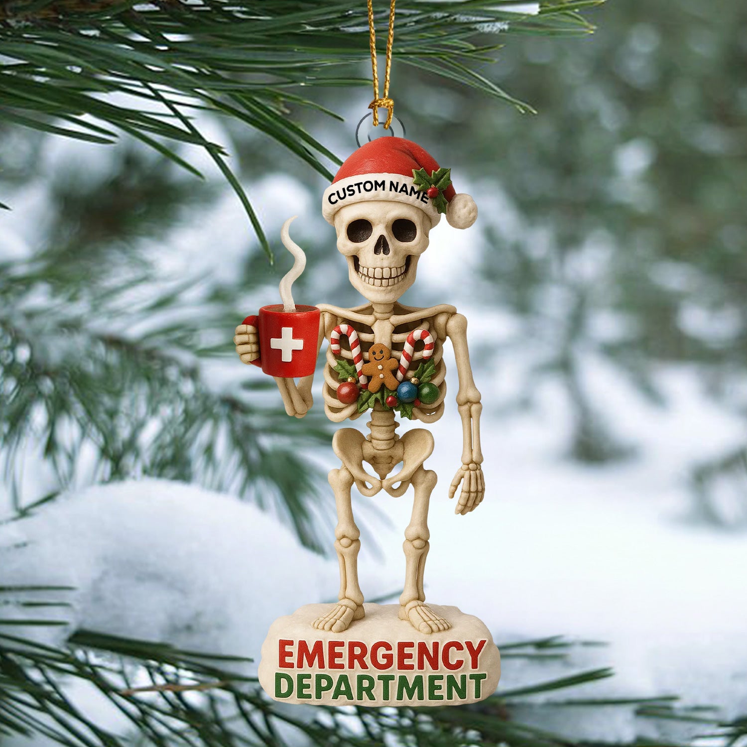 Personalized Skeleton Nurse Christmas Ornament, Custom Name Emergency Department Ornament, Funny Medical Xmas Tree Decor, Gift for ER Nurses & Healthcare Workers