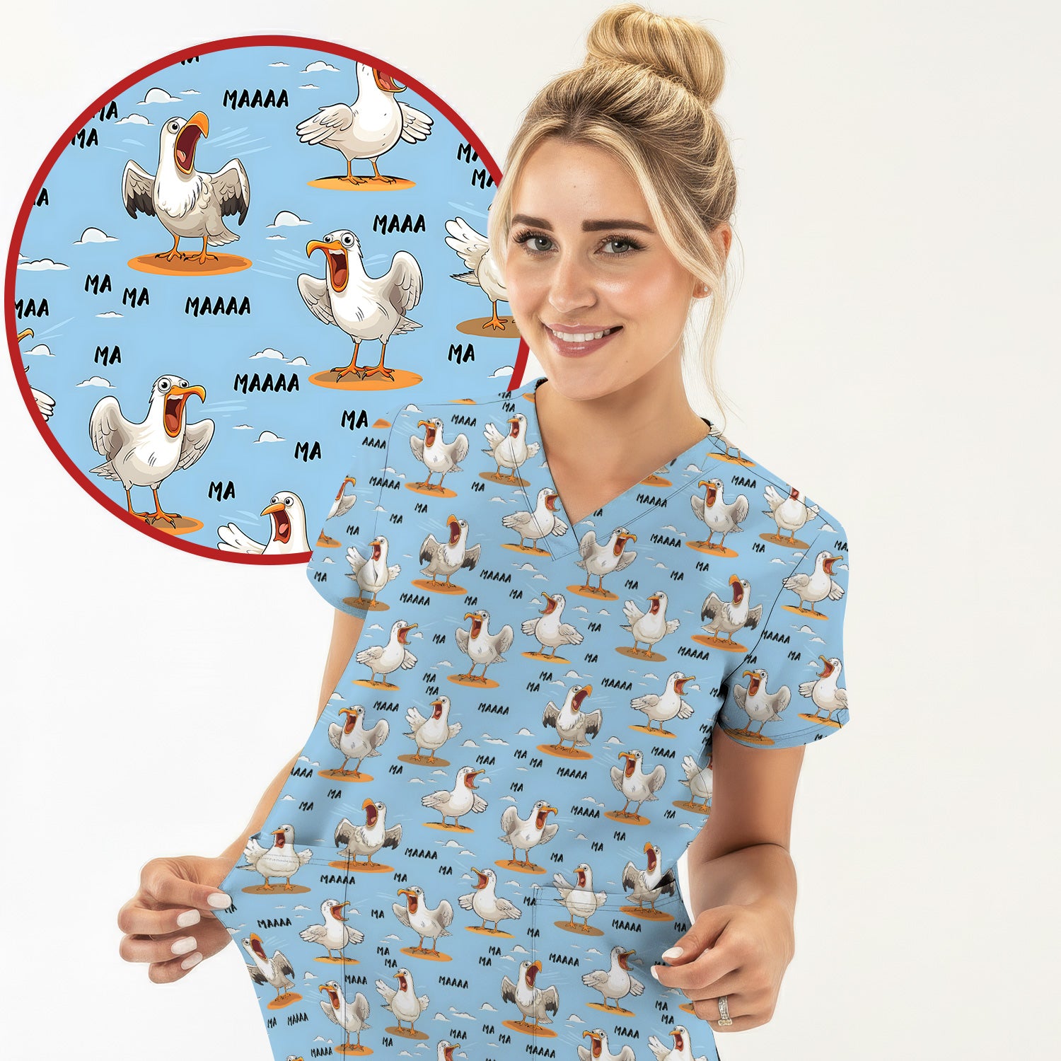 Funny Screaming Seagull Sky Pattern Scrub Top, Comfortable Scrubs for Nurses