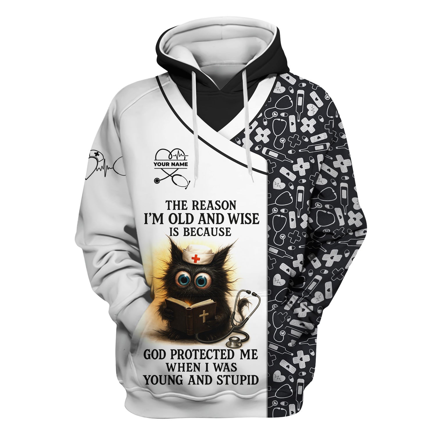 Custom Name Christian Nurse Scrub Shirt - Bible and Medical Tools Design for RN LPN CNA - Personalized Nursing Healthcare Gift