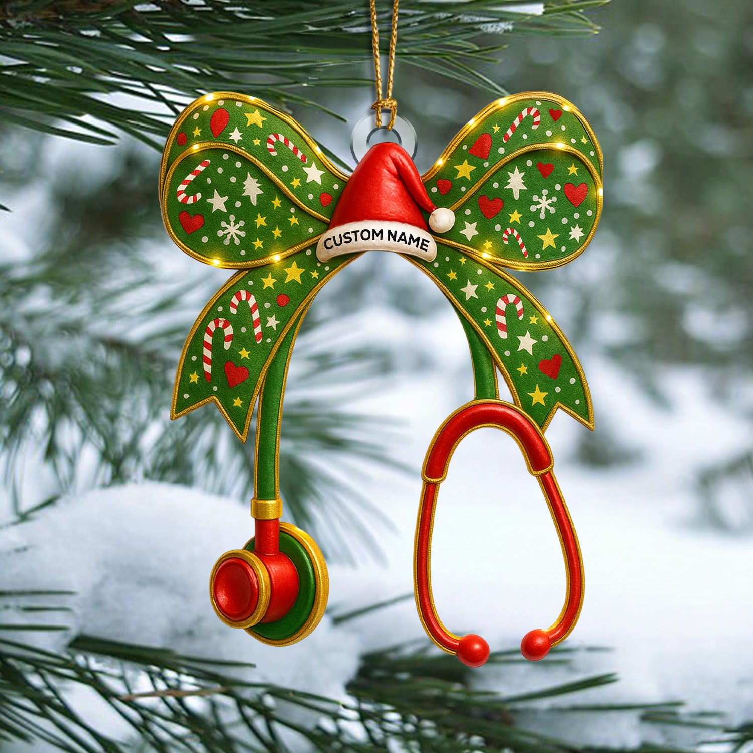 Personalized Nurse Bow Ornament – Funny Christmas Stethoscope Design – Cute Holiday Gift for Healthcare Workers and RN