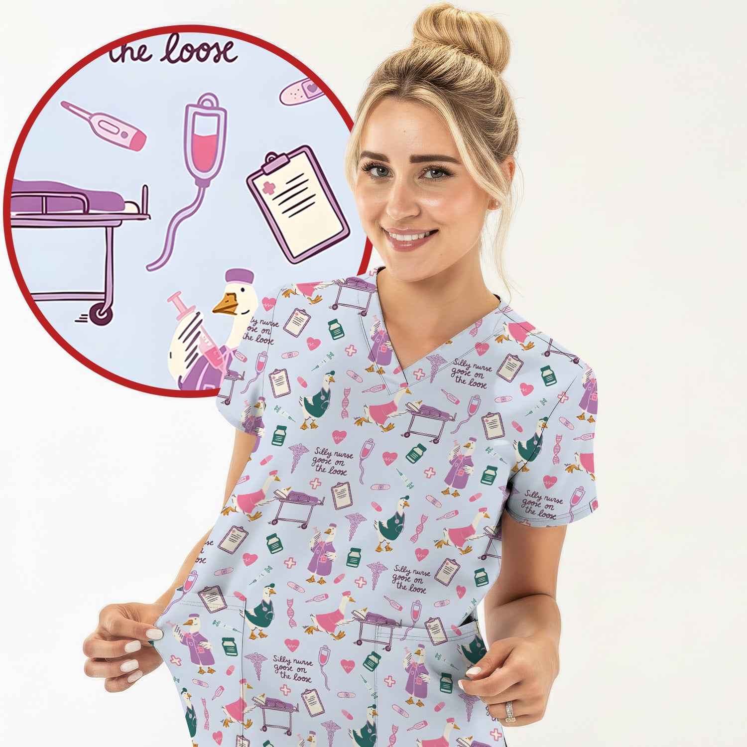 Goose Medical Humor Tools Pattern Scrub Top, Comfortable Scrubs for Nurses