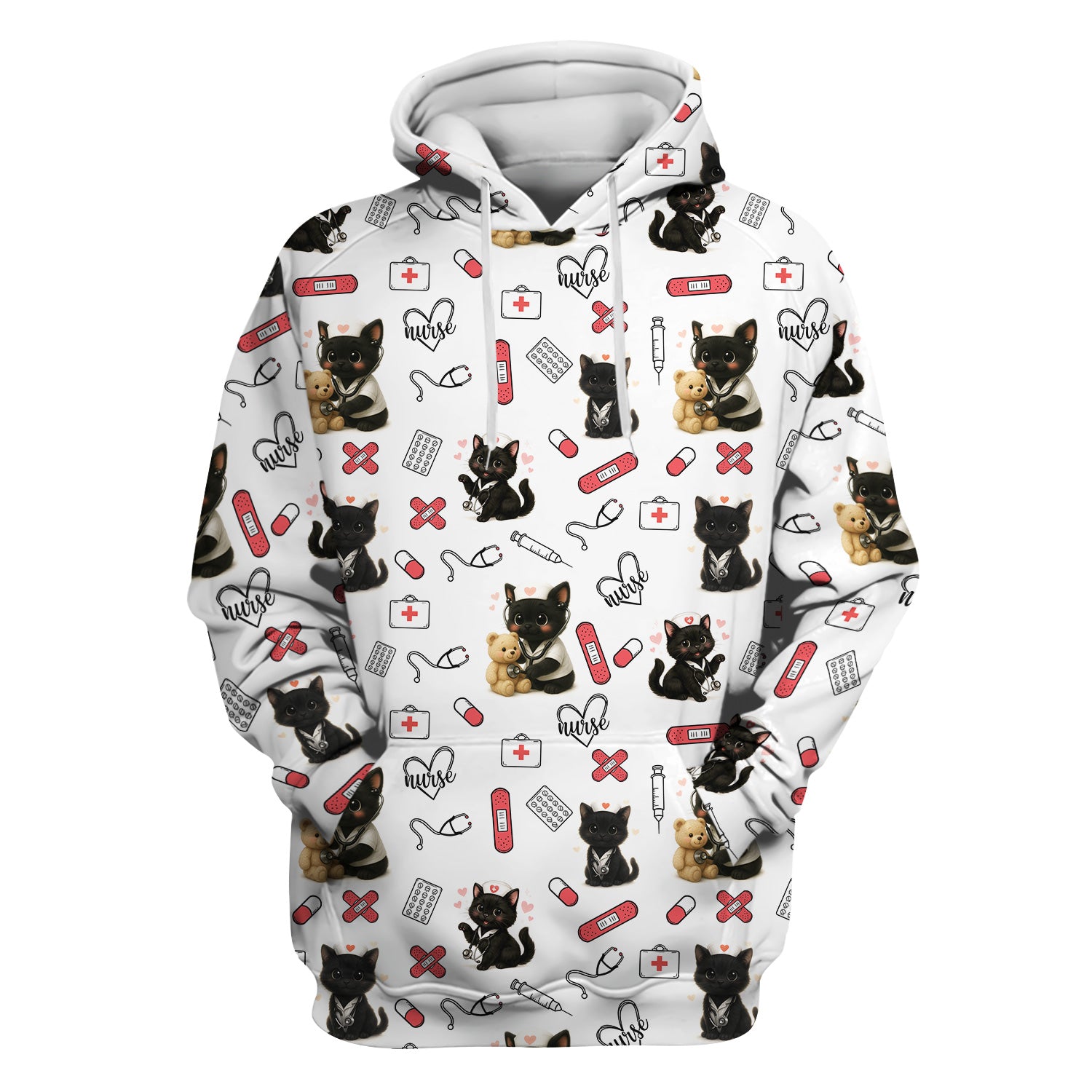 Cute Black Cat Nurse Scrub Top for RN CNA LPN - Funny Kitty Medical Pattern Uniform - Gift for Cat Loving Healthcare Women