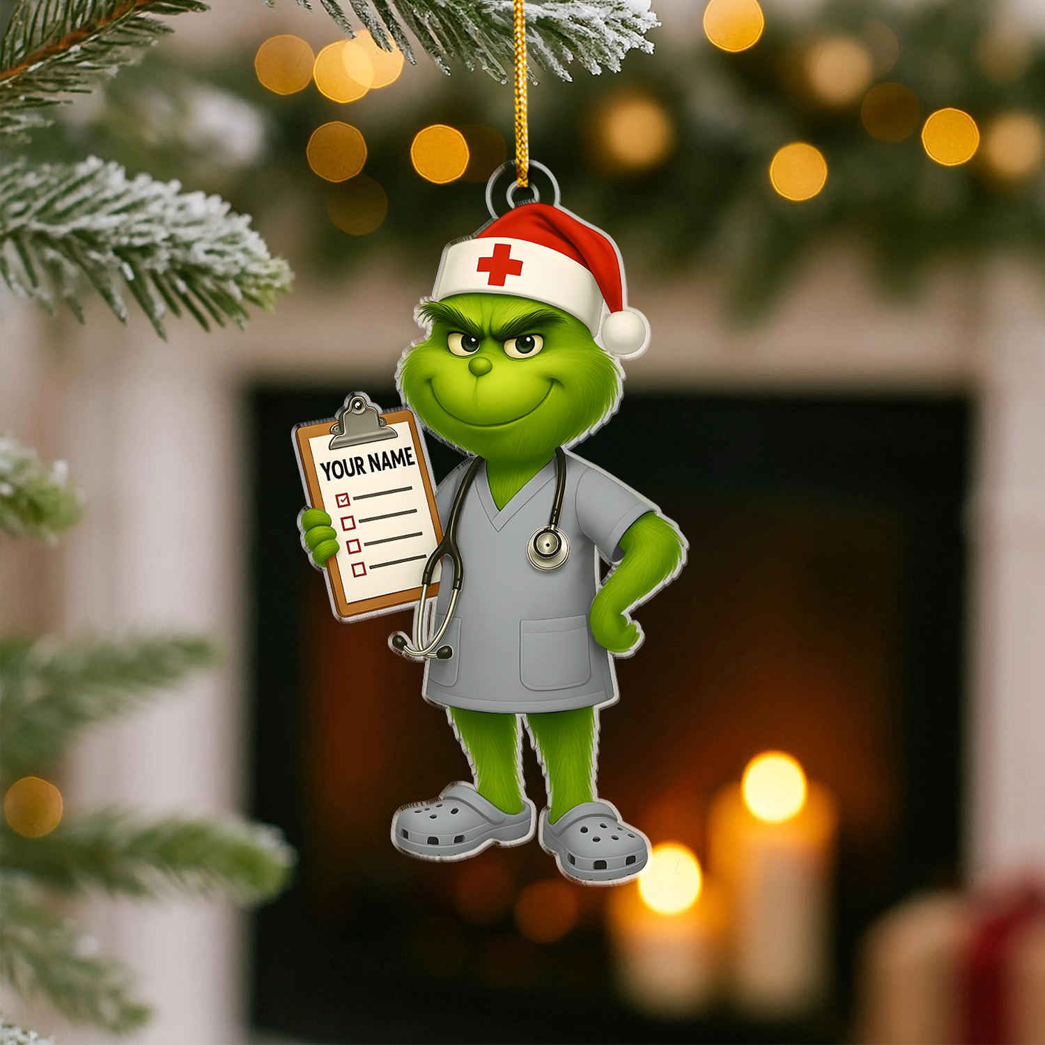 Nurse Ornament Christmas Tree, Custom Name Grinch Nurse Gift, Personalized Medical CNA RN LPN Decor