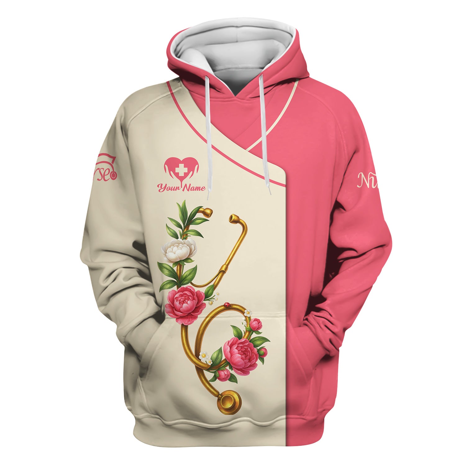 Personalized Nurse Shirt for Women - Pink Floral Stethoscope Design - Custom Name Gift for RN, CNA, LPN