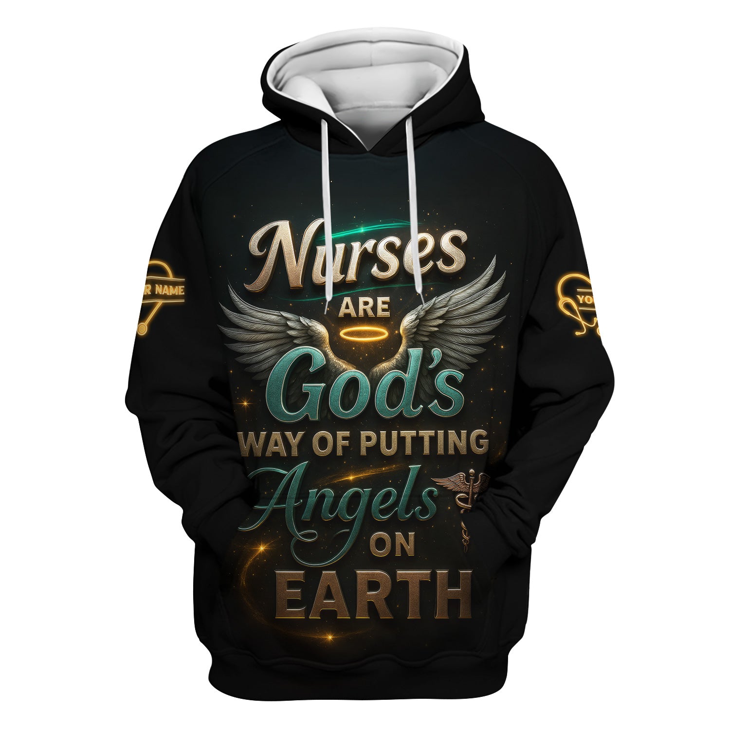 Custom Religious Nurse Scrub Shirt for Women - Angel Wings & Halo Graphic Uniform - Appreciation Gift for RN LPN CNA