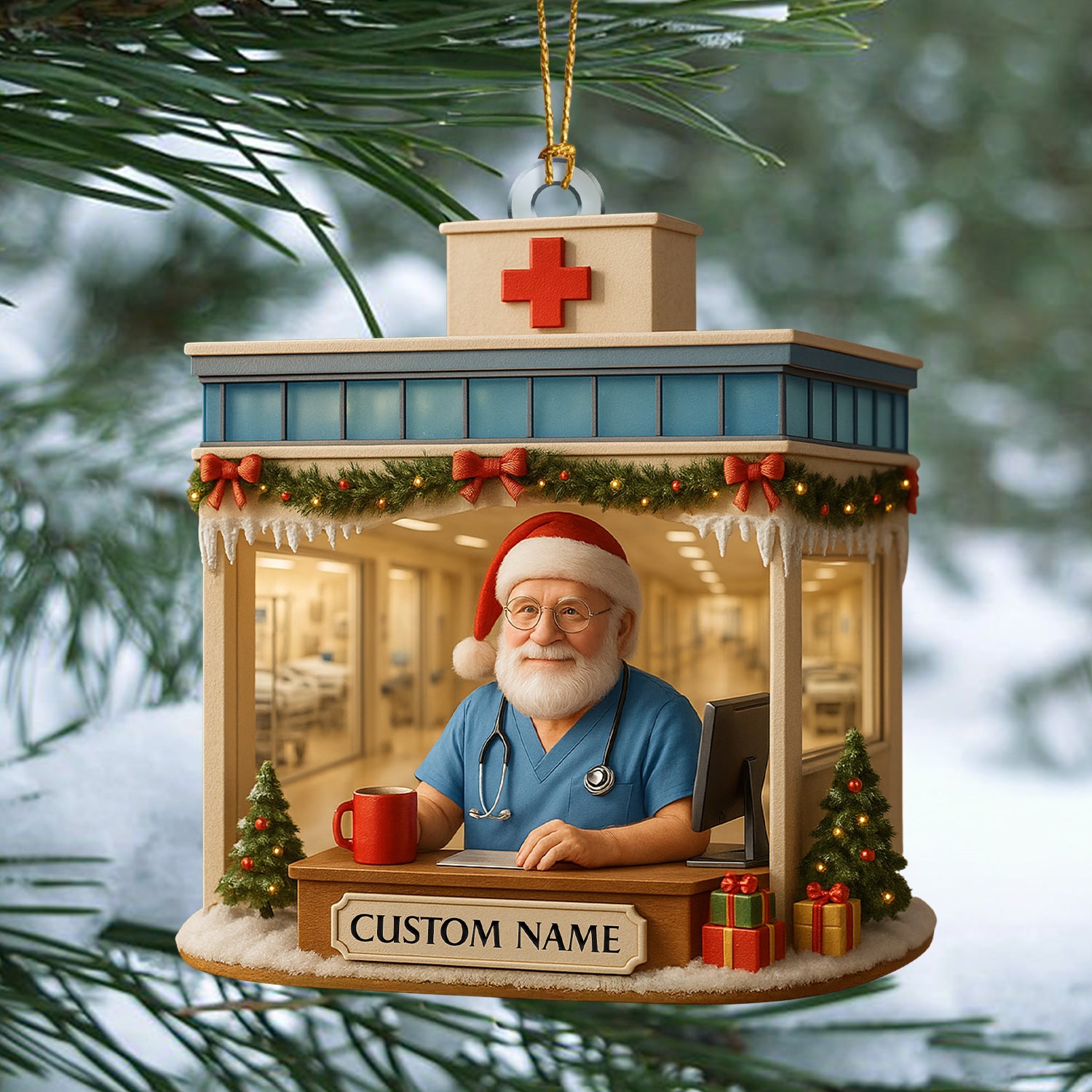 Personalized Doctor Office Ornament, Custom Name Medical Christmas Decor, Nurse & Healthcare Worker Holiday Gift for Clinic Staff
