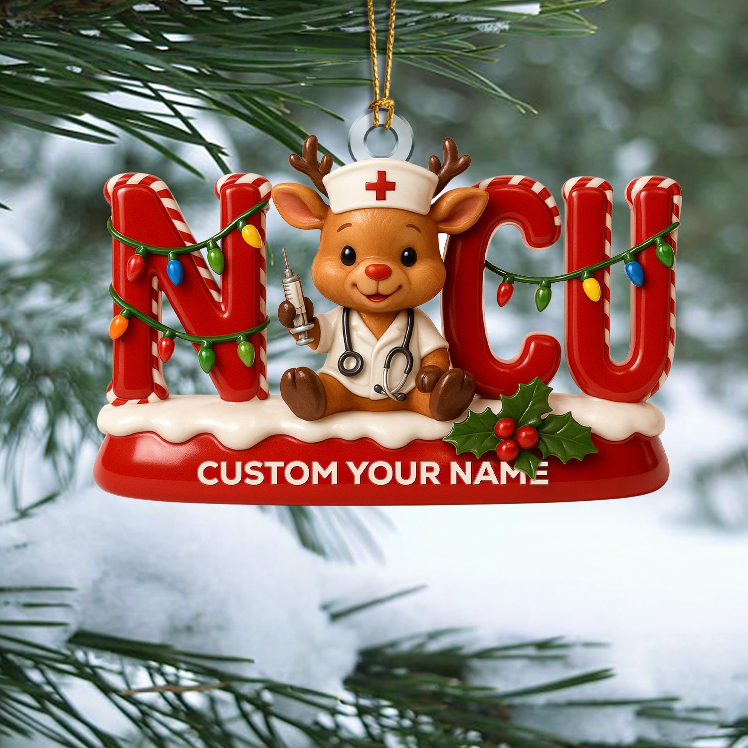 Personalized NICU Nurse Ornament – Funny Christmas Reindeer Design – Cute Holiday Gift for Healthcare Workers and Baby Nurses