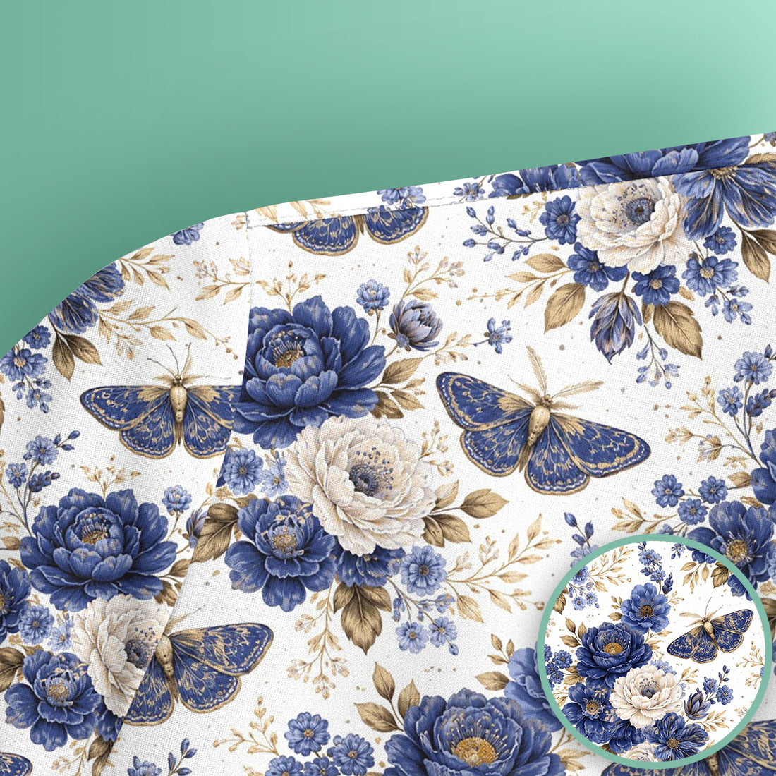 Cute Blue Floral Moth Pattern Scrub Top, Comfortable Scrubs for Nurses