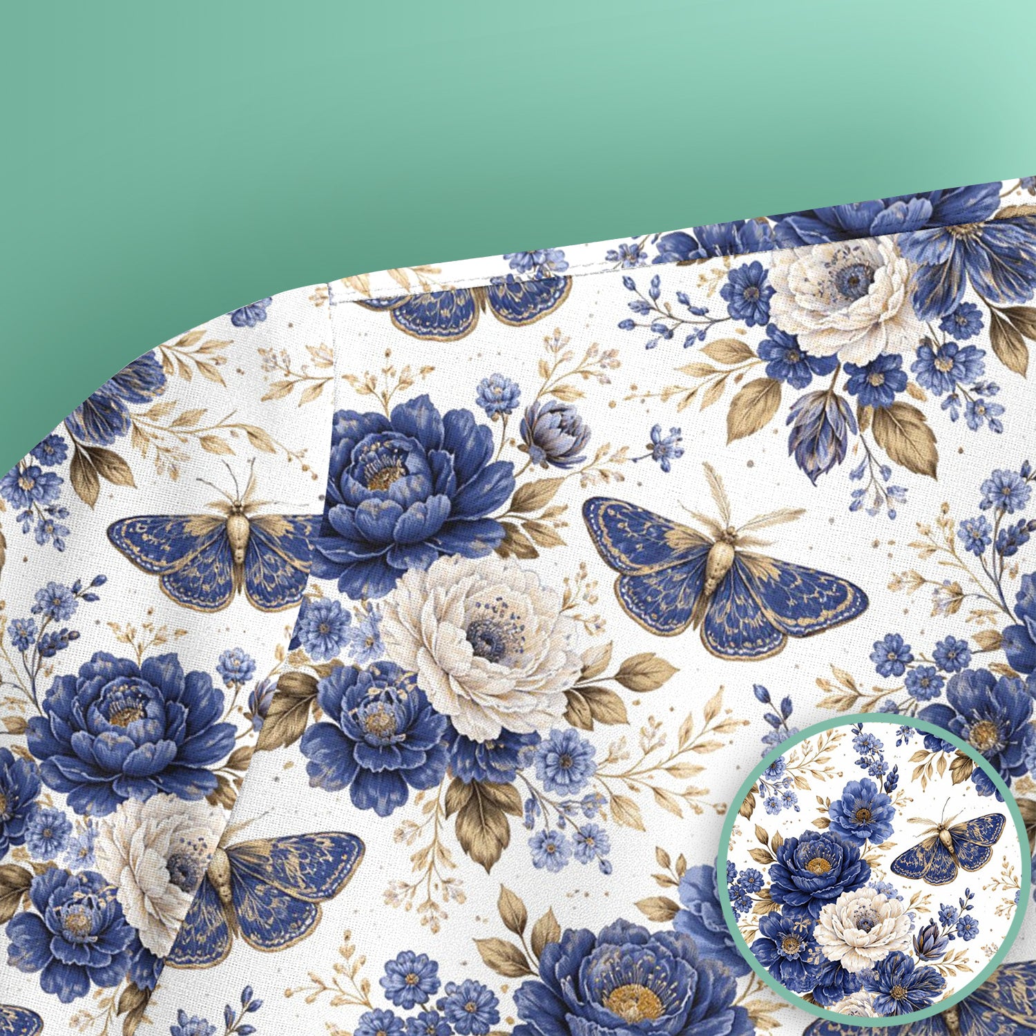 Cute Blue Floral Moth Pattern Scrub Top, Comfortable Scrubs for Nurses