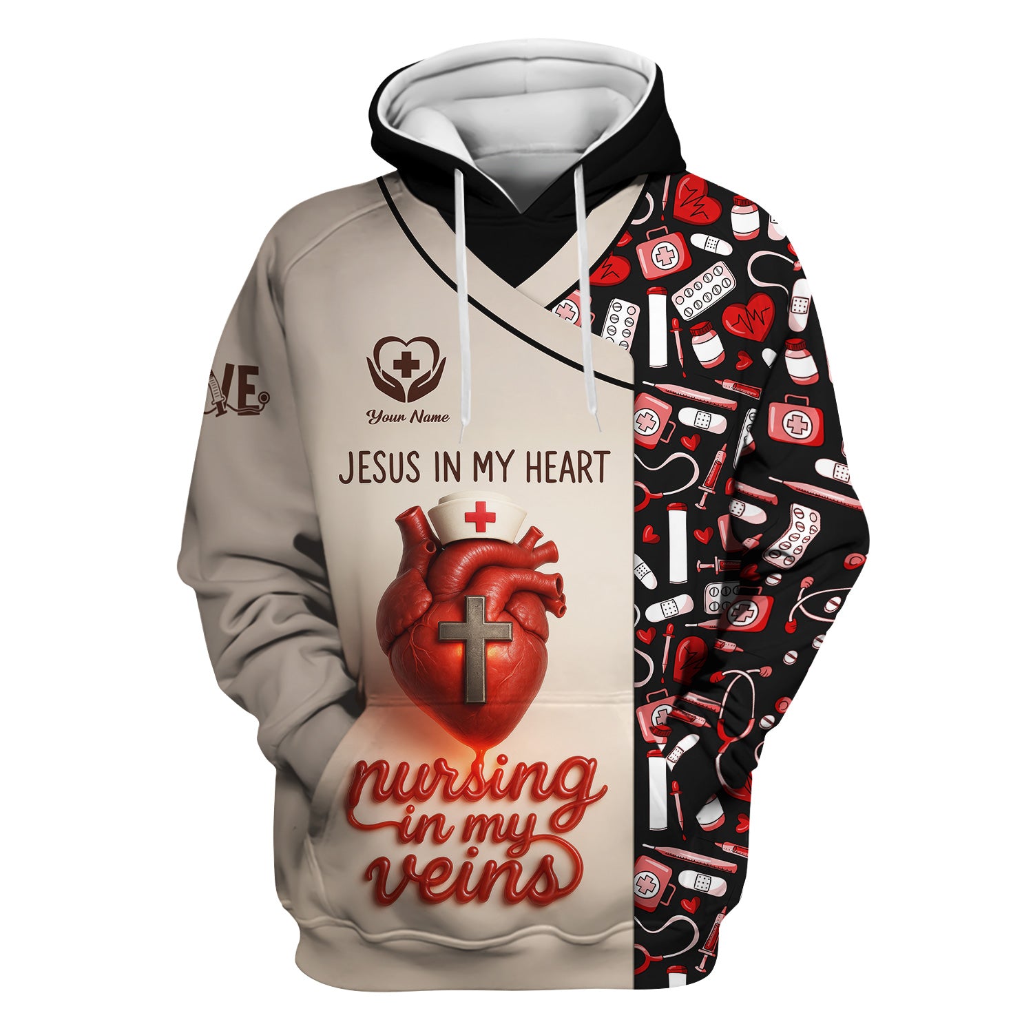 Jesus in My Heart Nurse Scrub Top - Nursing in My Veins Faith Shirt - Christian RN CNA LPN Gift for Women
